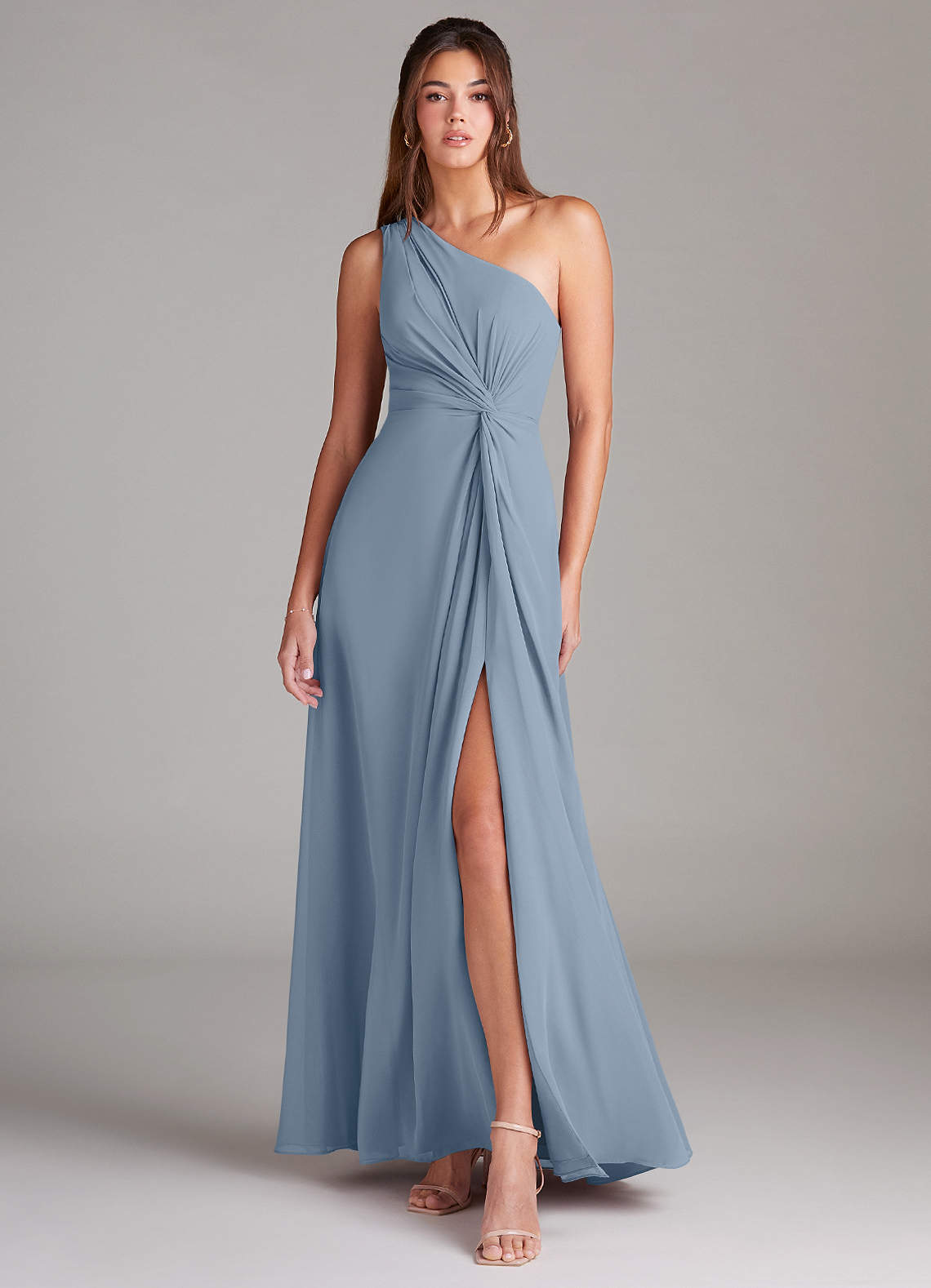 Brooke A-Line One-Shoulder Chiffon Bridesmaid Dress in dusty blue
