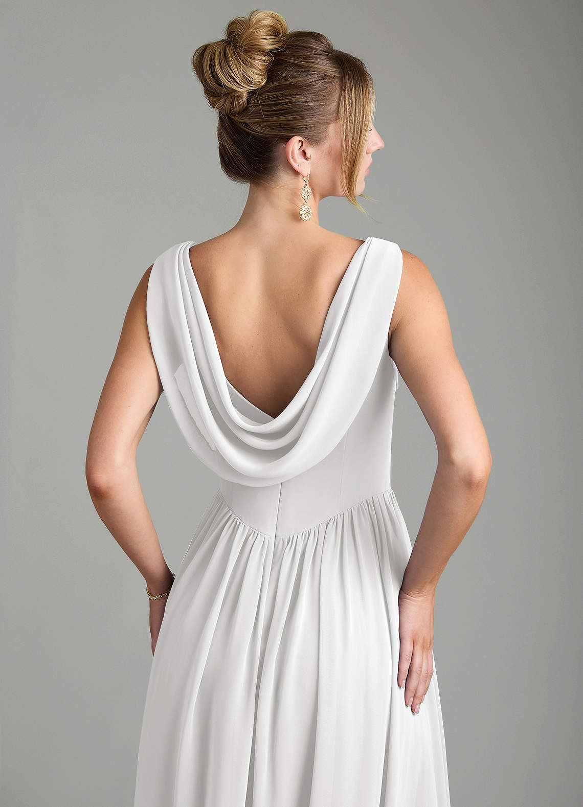 Novi A-Line Square-Neck Chiffon Bridesmaid Dress in white