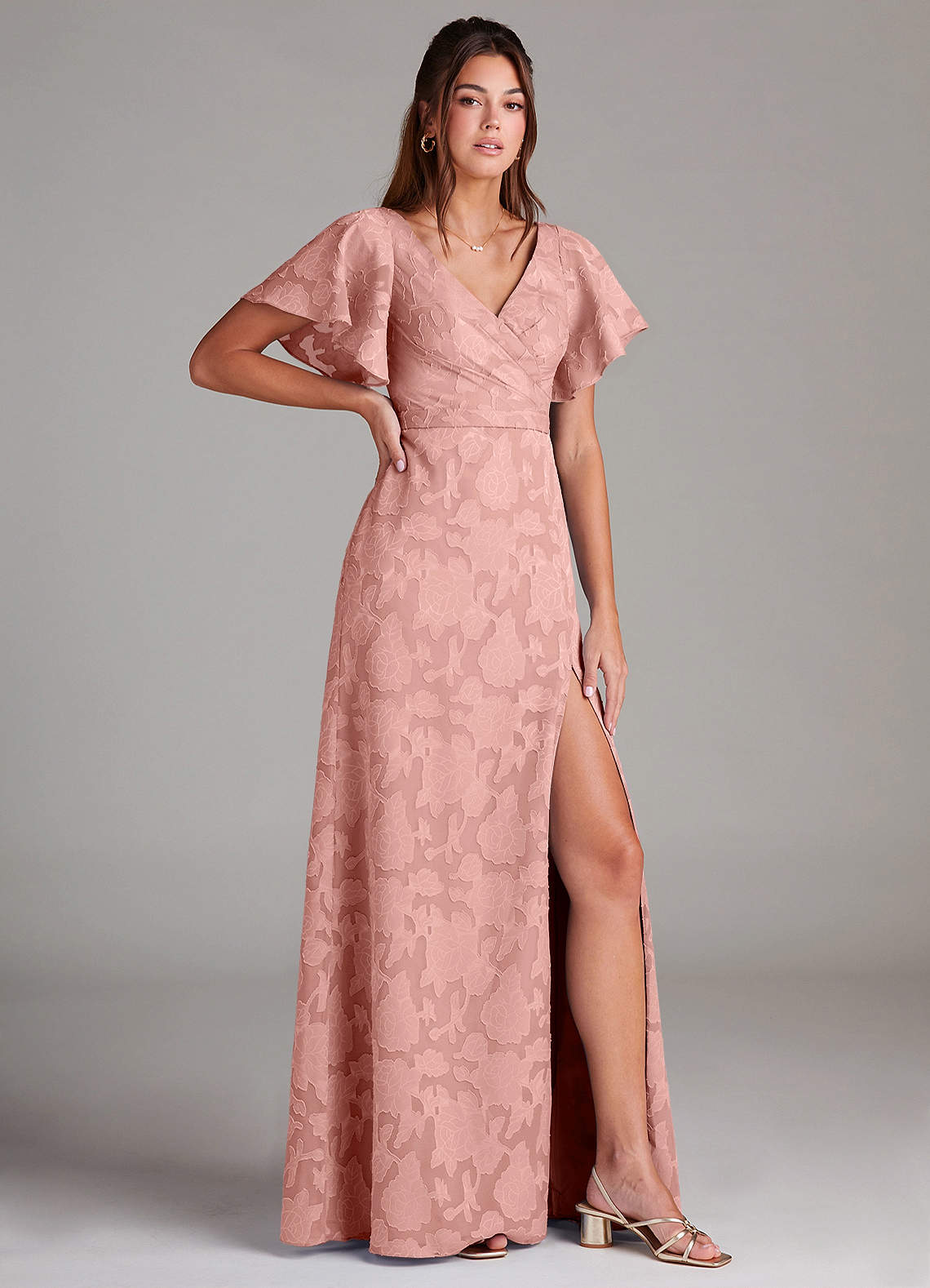 Ambrosia A-Line V-Neck Floral Burnout Bridesmaid Dress in Rosette