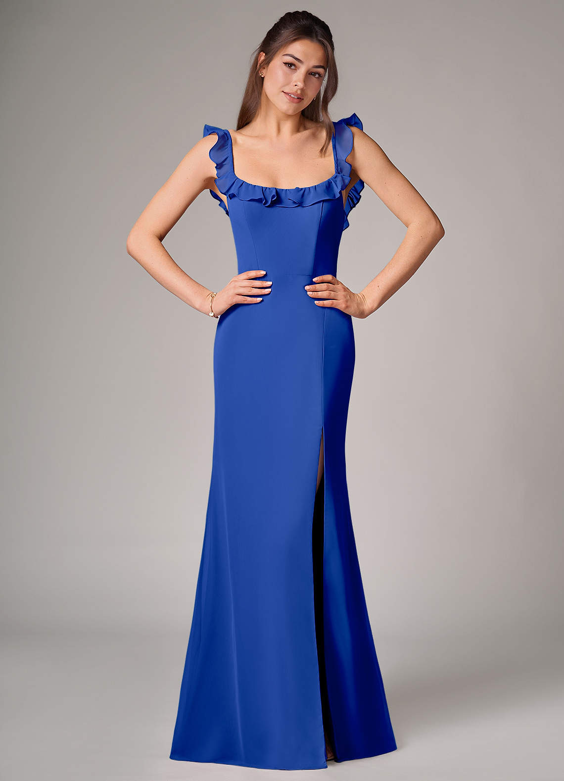 Callie Mermaid Scoop-Neck Chiffon Bridesmaid Dress in Royal Blue