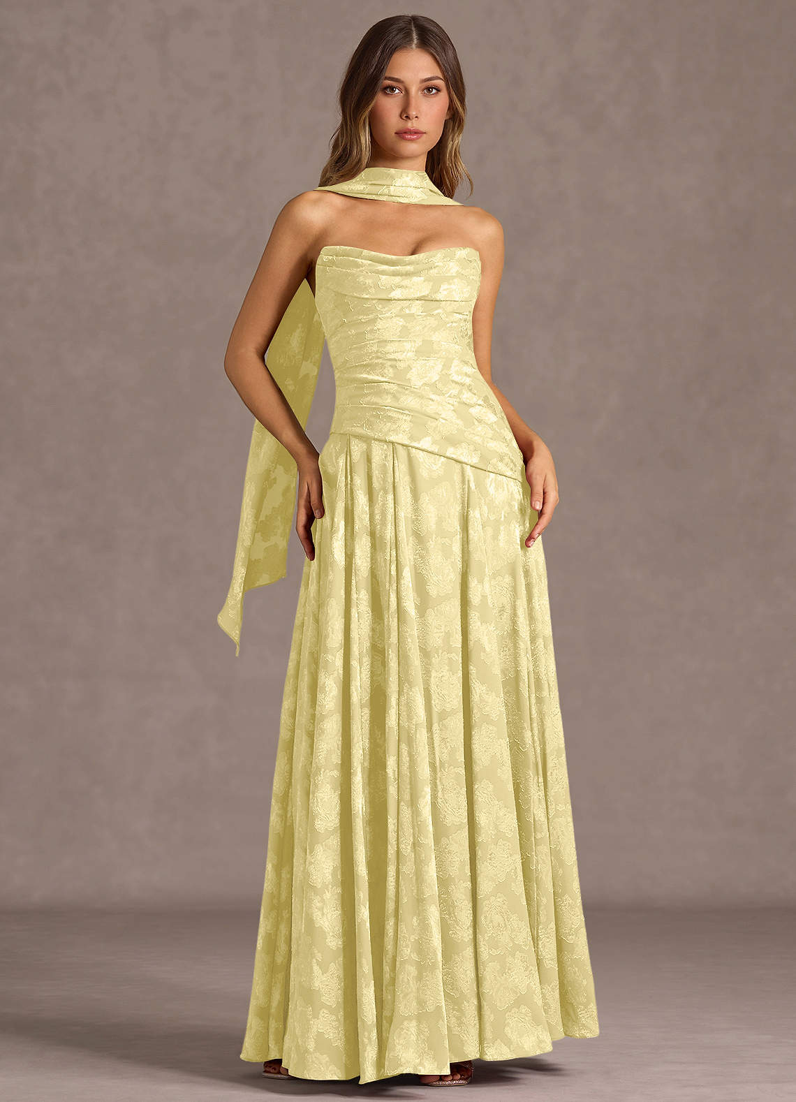 Gabriela A-Line Corset Fil Coupé Wedding Guest Dress in Lemon Sorbet