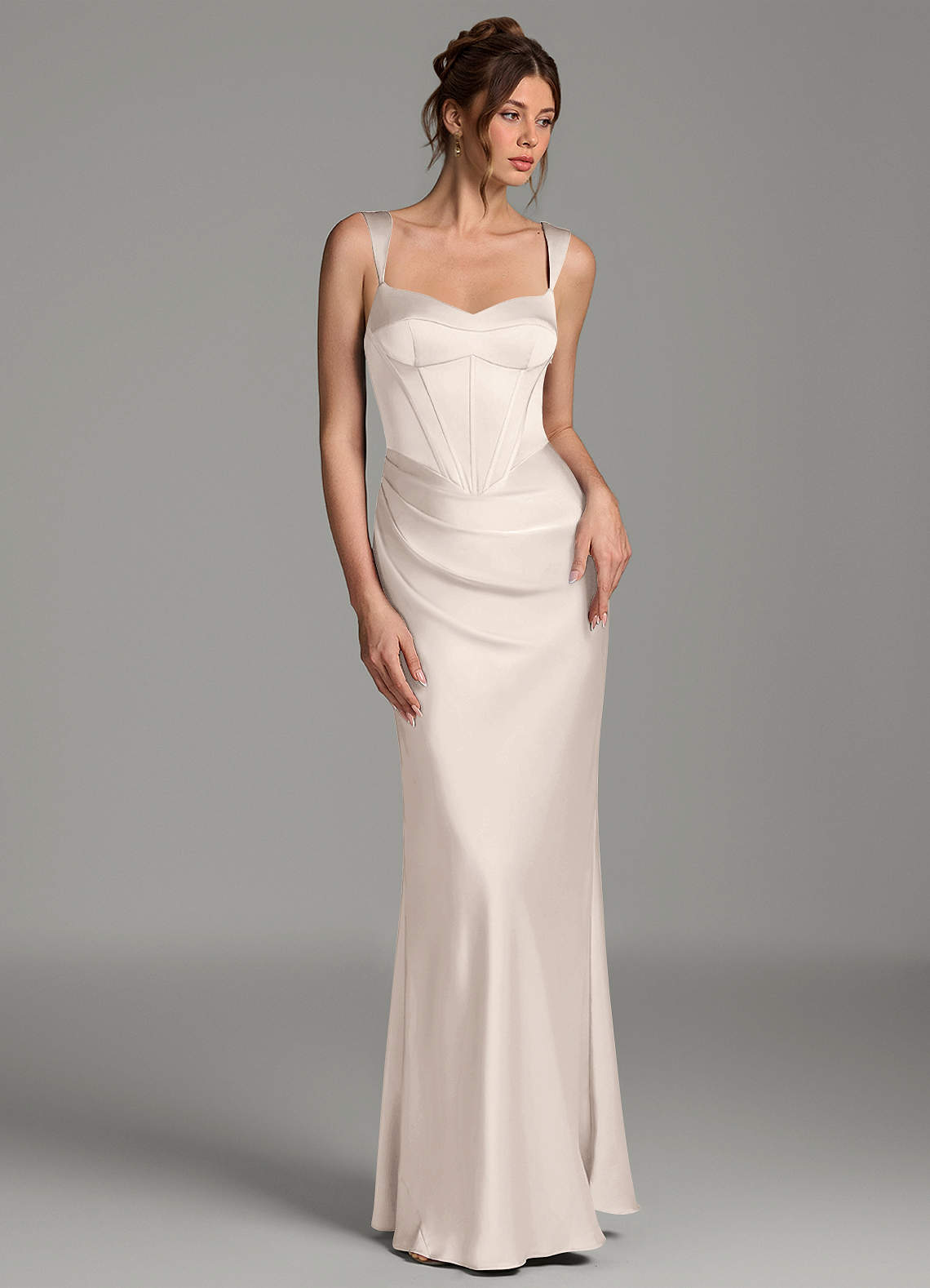 Mela Sheath Sweetheart Stretch Satin Bridesmaid Dress in White Alabaster