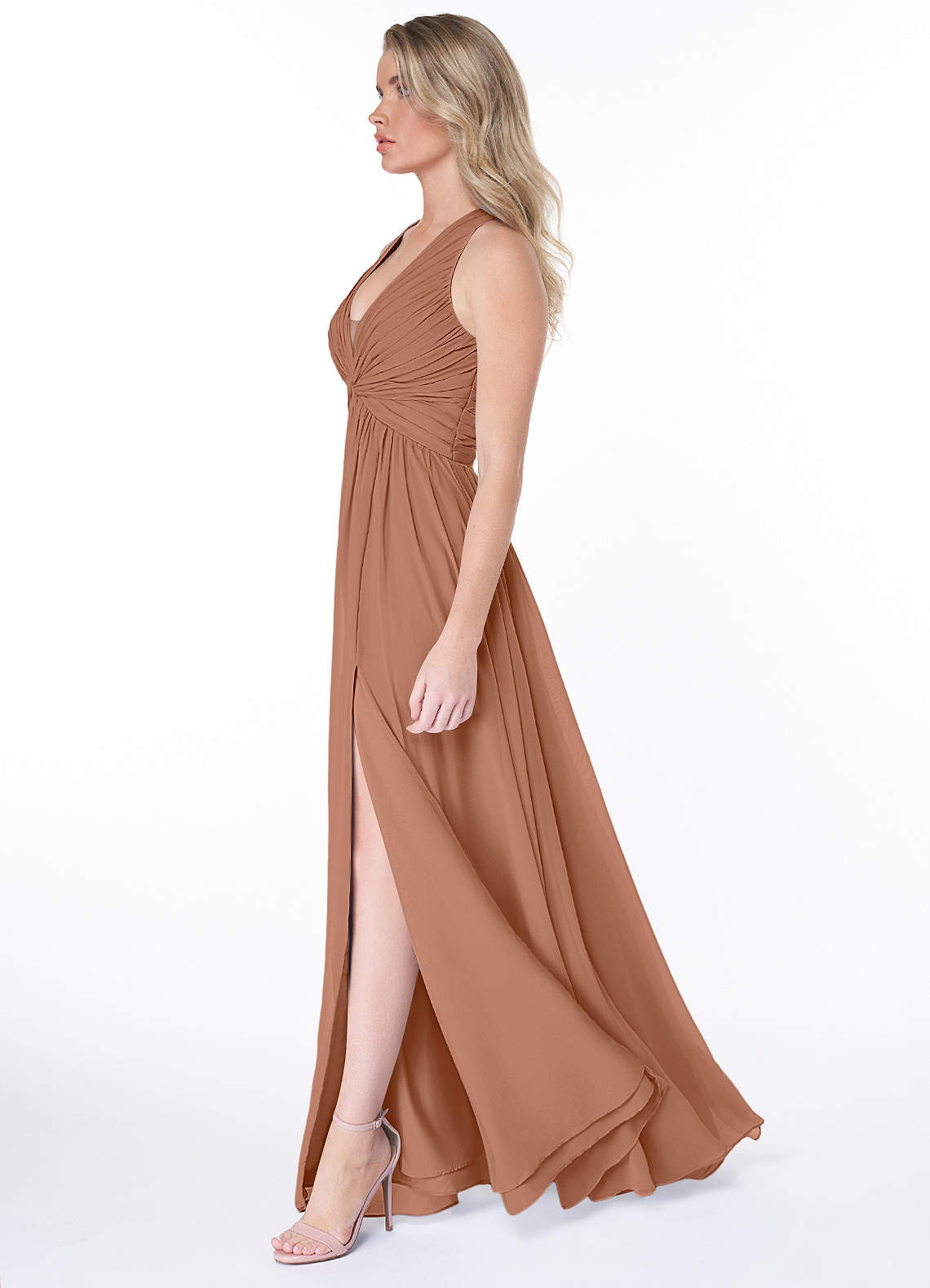 Jaclyn A-Line Halter Chiffon Bridesmaid Dress in Bronzer