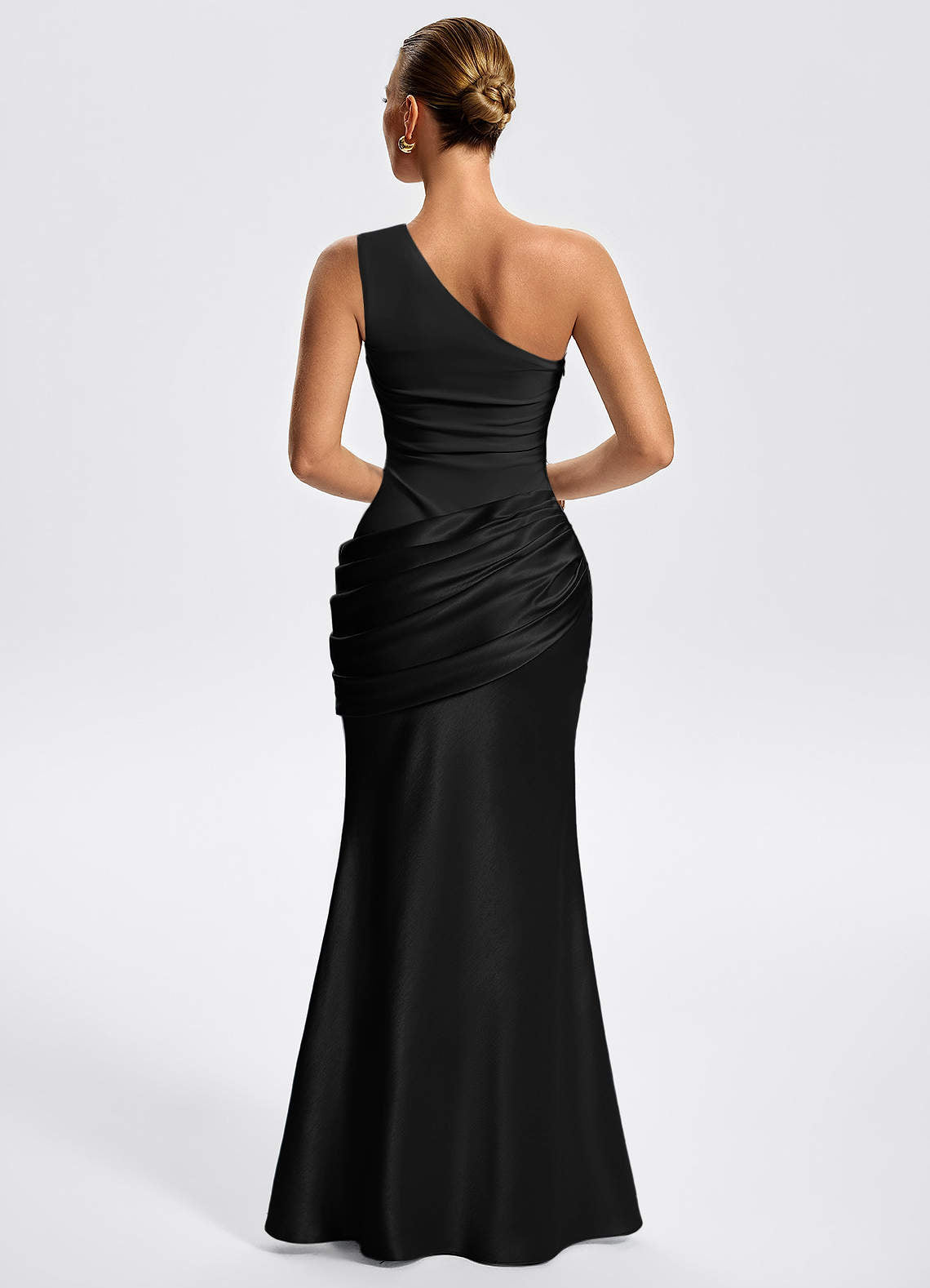Willowyn Mermaid One-Shoulder Satin Evening Dress in black