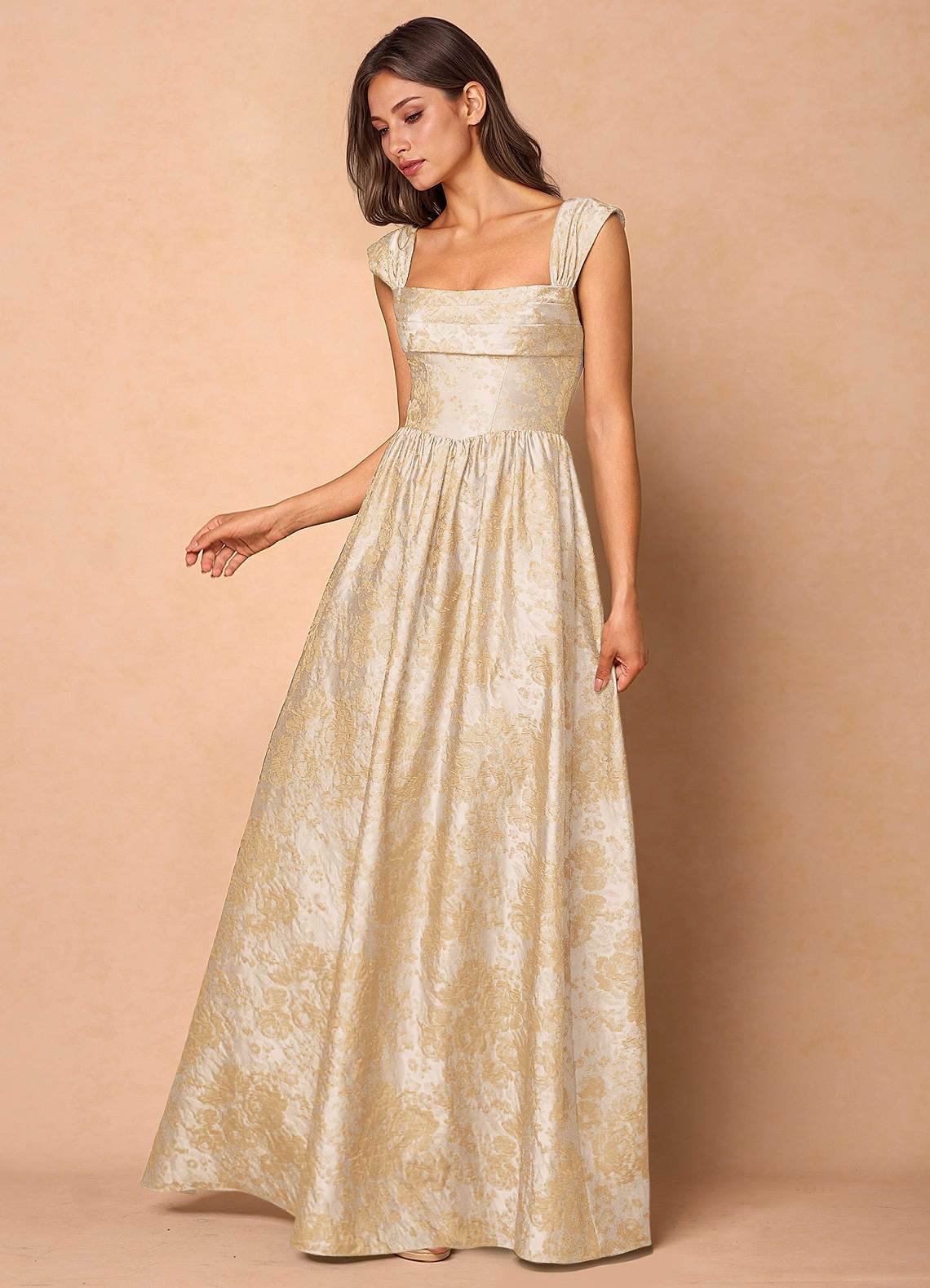 Runa Ball Gown Pleated Jacquard Taffeta Evening Dress in Emerald Black