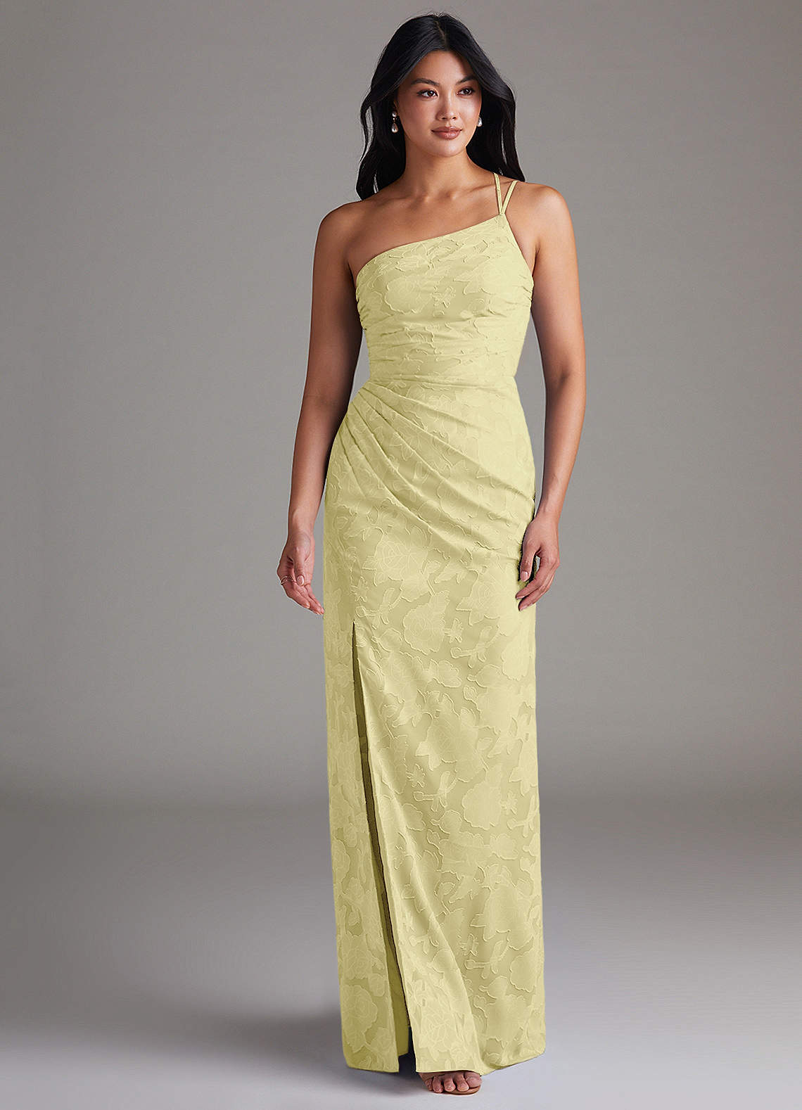 Eren Sheath One-Shoulder Floral Burnout Bridesmaid Dress in Lemon Sorbet