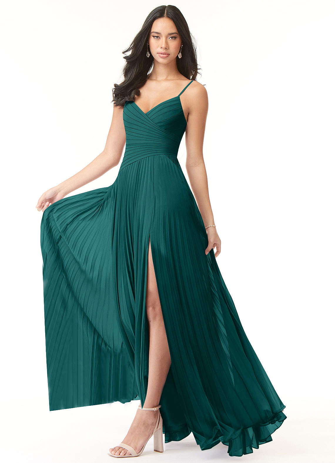 Vini A-Line V-Neck Chiffon Bridesmaid Dress in Peacock