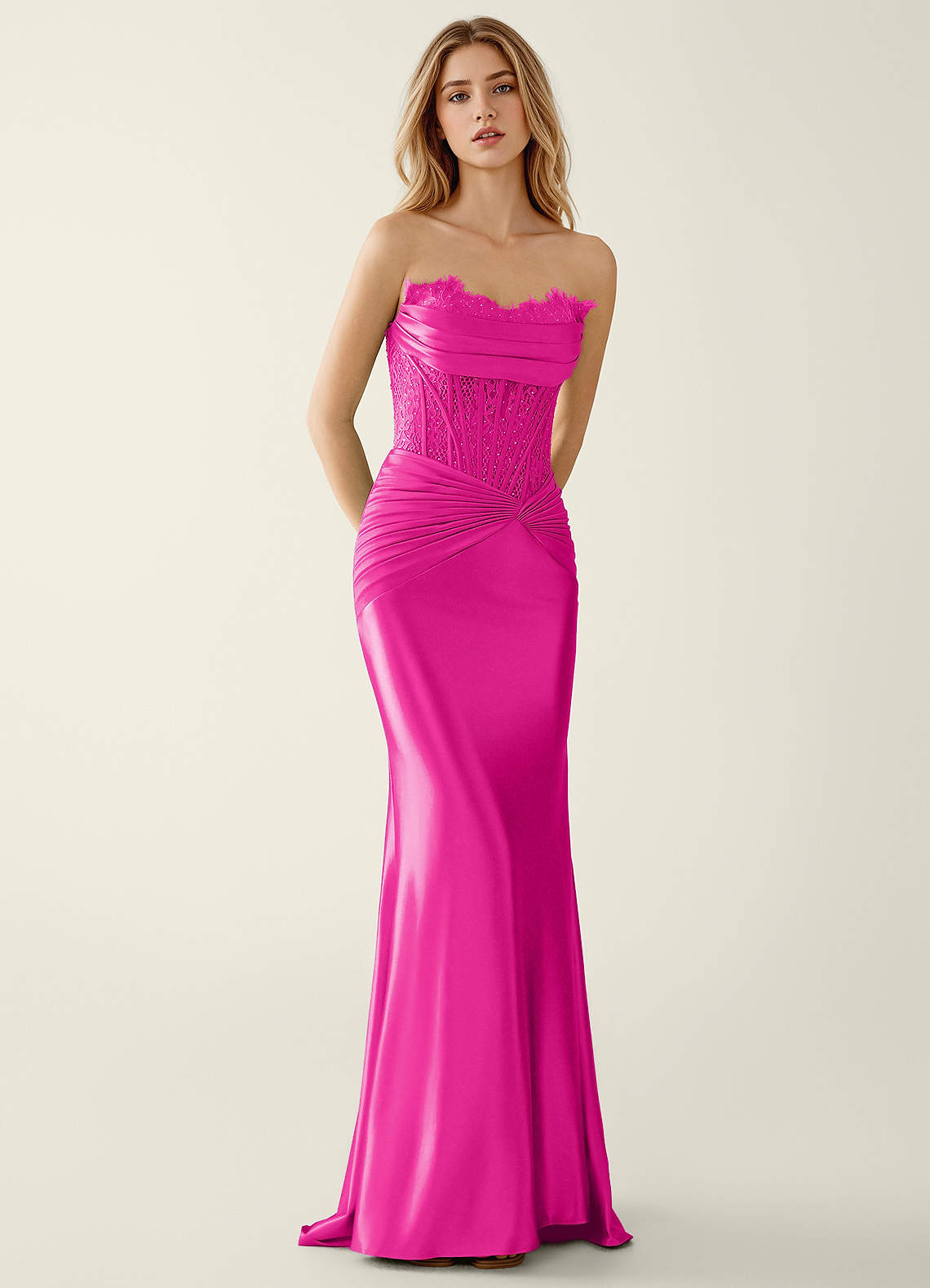 Sasha Mermaid Strapless Stretch Satin Evening Dress in Fuchsia