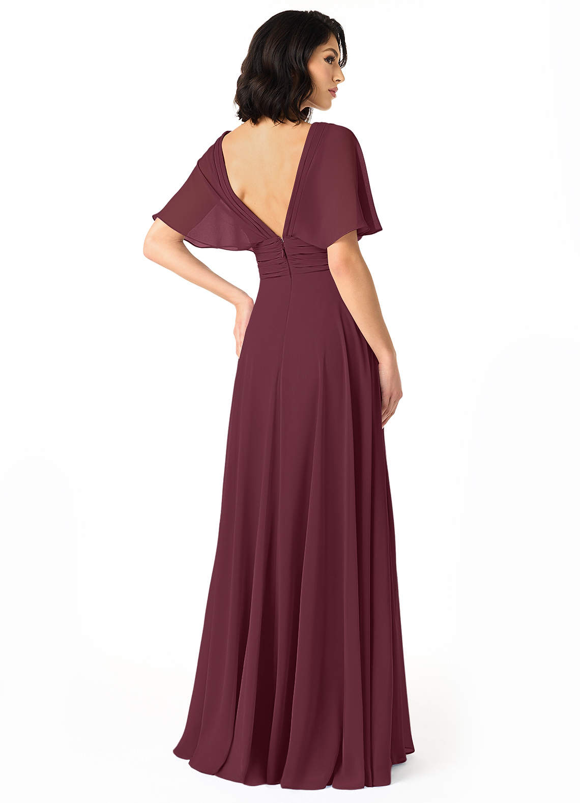 Pamela A-Line V-Neck Chiffon Bridesmaid Dress in Cabernet