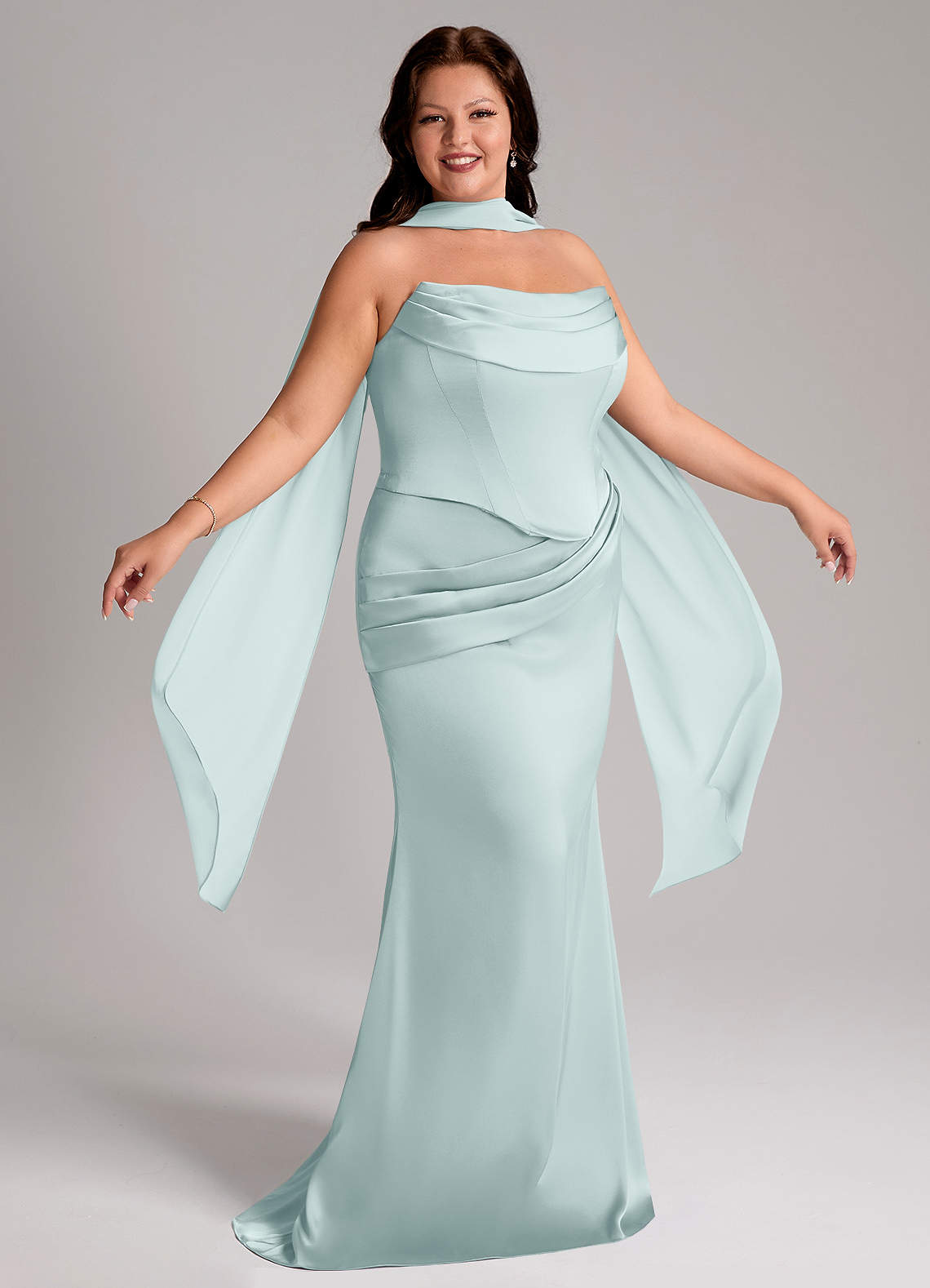 Sorrel Mermaid Cowl-Neck Stretch Satin and Chiffon Bridesmaid Dress