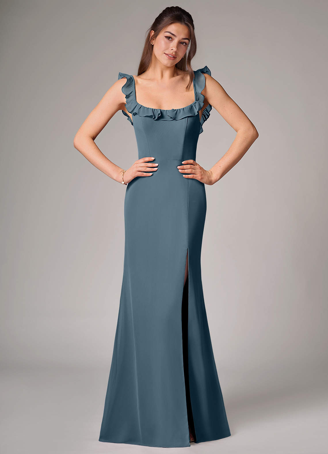 Callie Mermaid Scoop-Neck Chiffon Bridesmaid Dress in Twilight