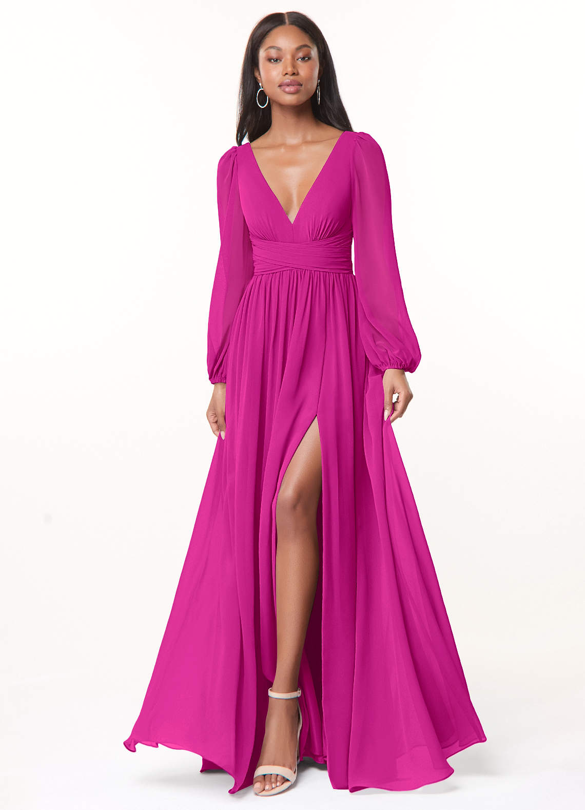 Norah A-Line V-Neck Chiffon Bridesmaid Dress in Fuchsia