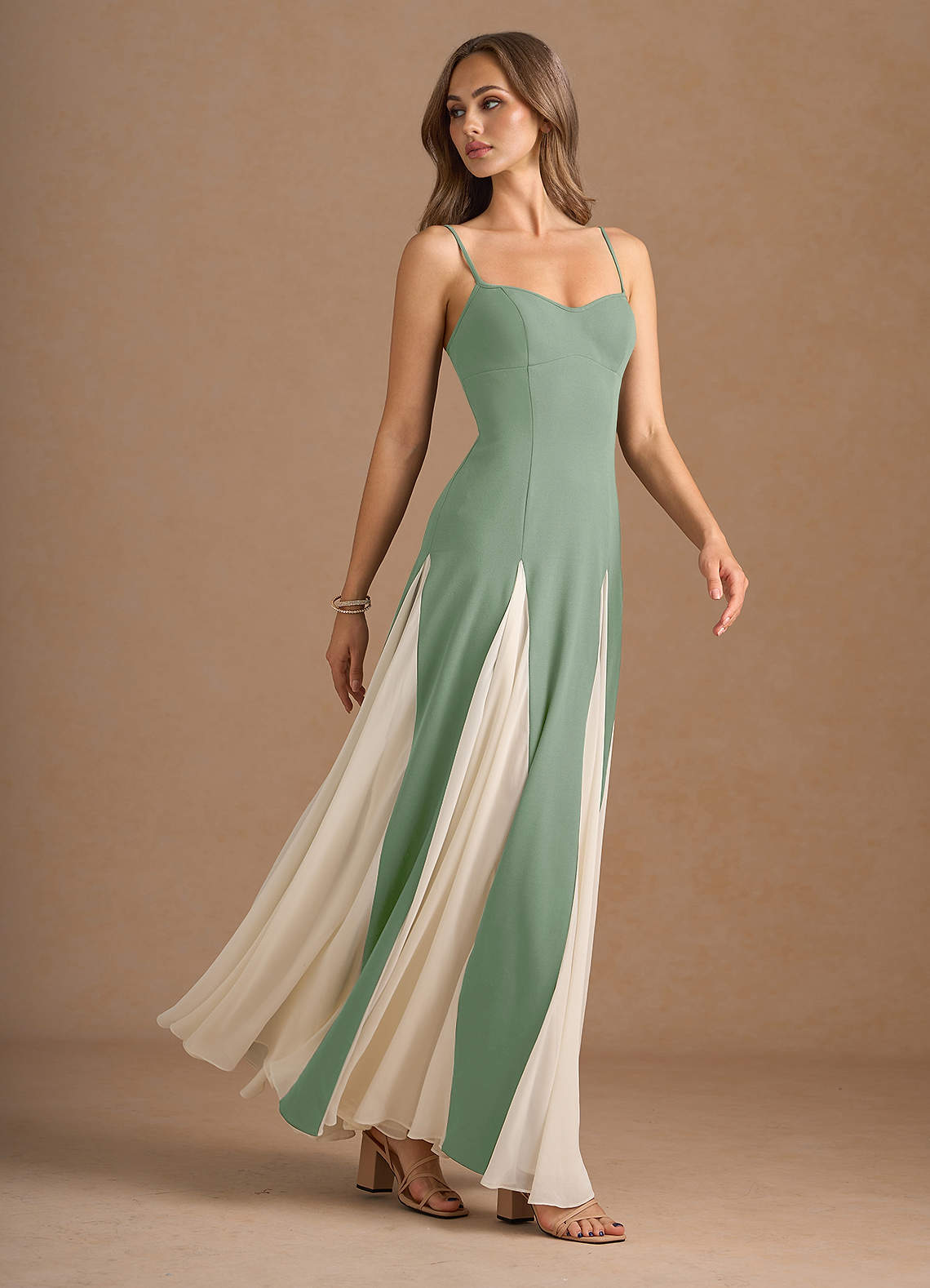 Jessenia A-Line Color-Block Crepe Chiffon Wedding Guest Dress in matcha