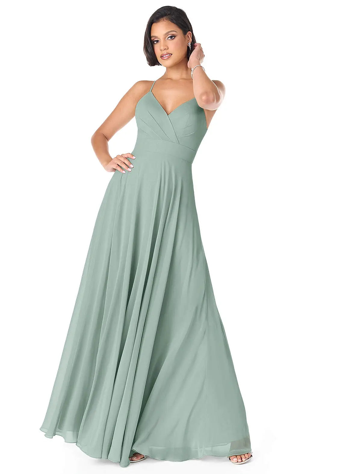 Avelina A-Line V-Neck Chiffon Bridesmaid Dress in Agave