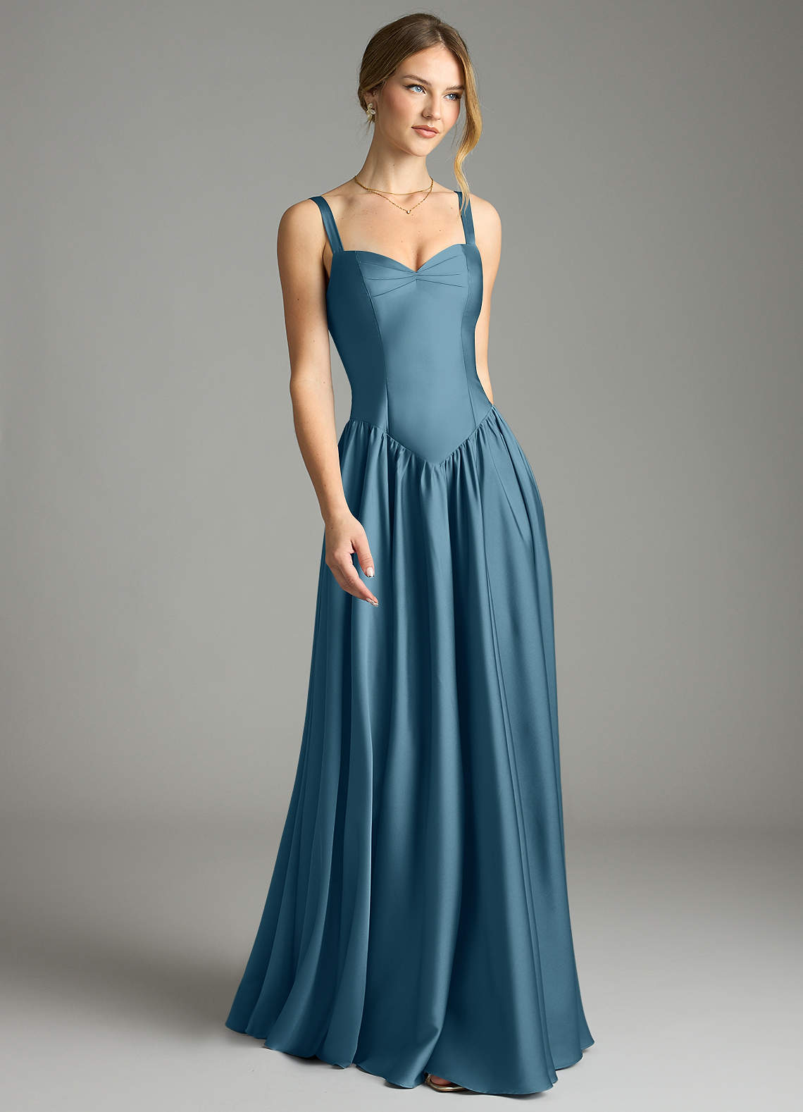 Evadina A-Line Sweetheart Stretch Satin Bridesmaid Dress in Bermuda