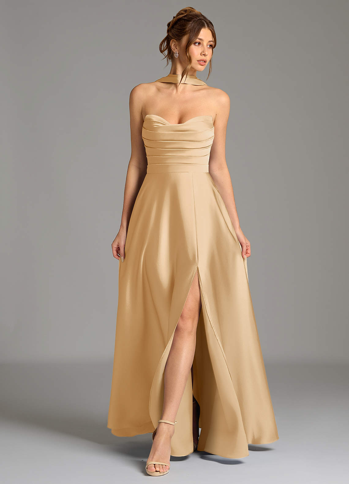 Ayla A-Line Sweetheart Stretch Satin Bridesmaid Dress in Gold