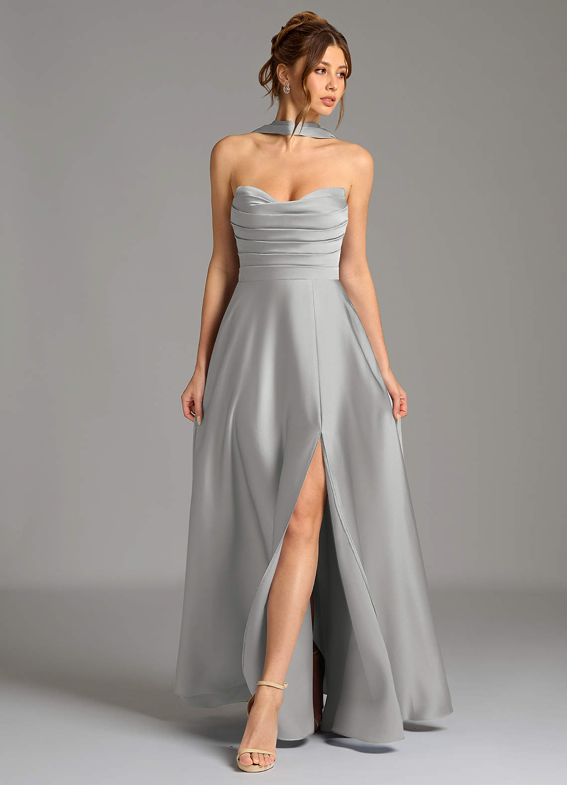 Ayla A-Line Sweetheart Stretch Satin Bridesmaid Dress in Silver