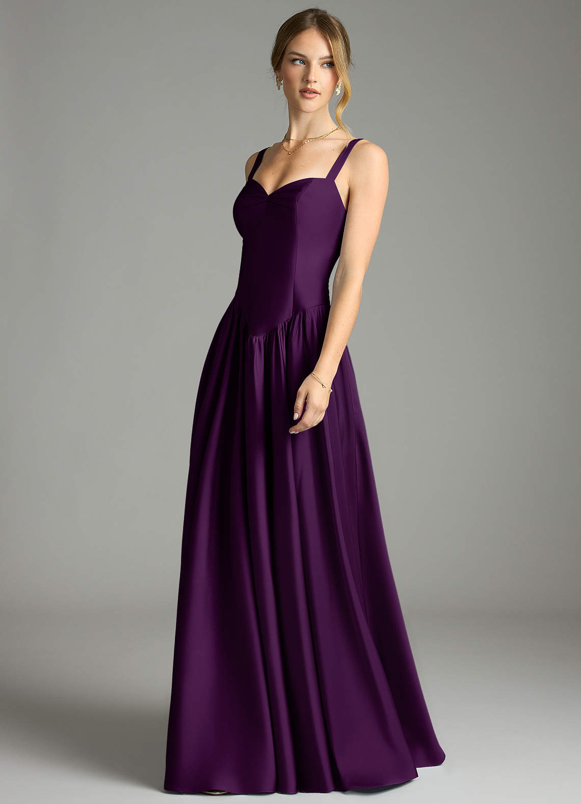 Evadina A-Line Sweetheart Stretch Satin Bridesmaid Dress in Grape