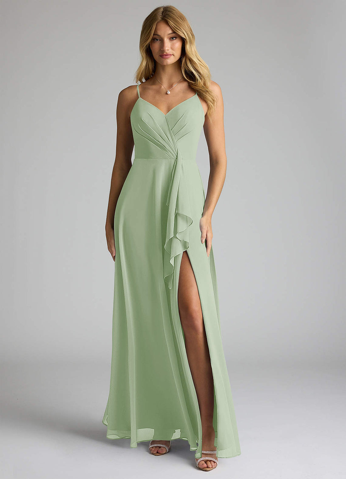 Akita A-Line V-Neck Chiffon Bridesmaid Dress in Desert Rose