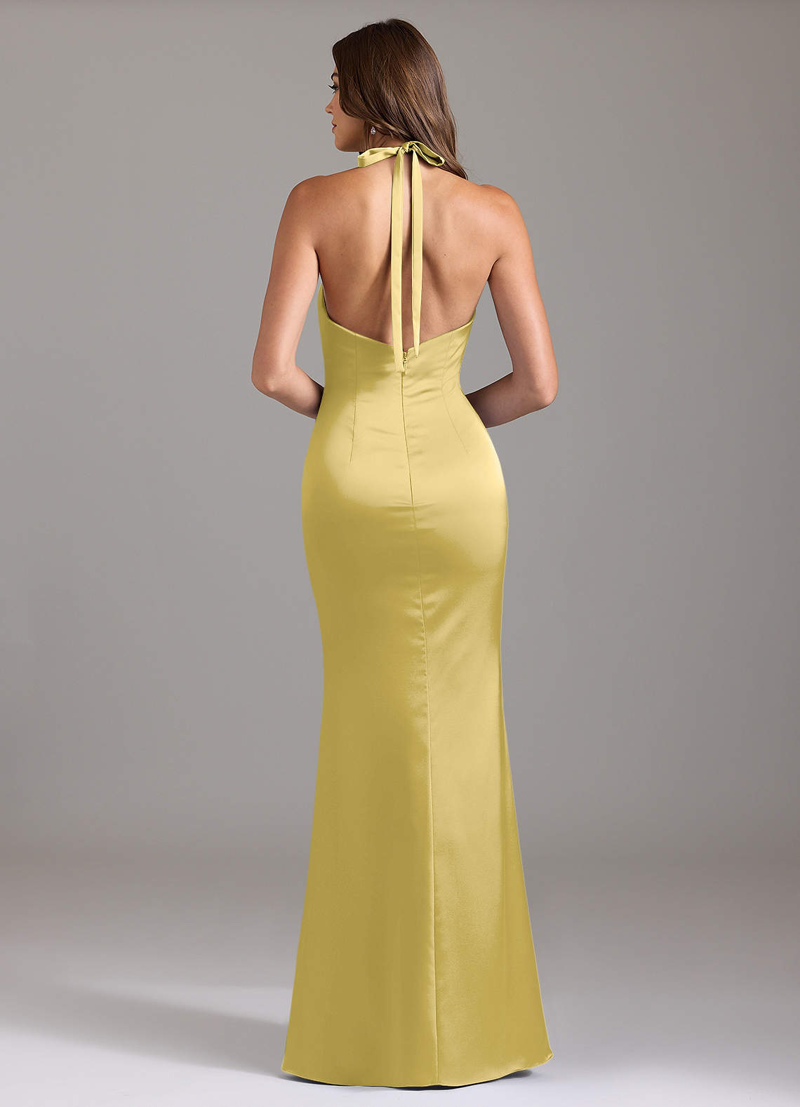 Valerie Mermaid V-Neck Stretch Satin Bridesmaid Dress in Canary