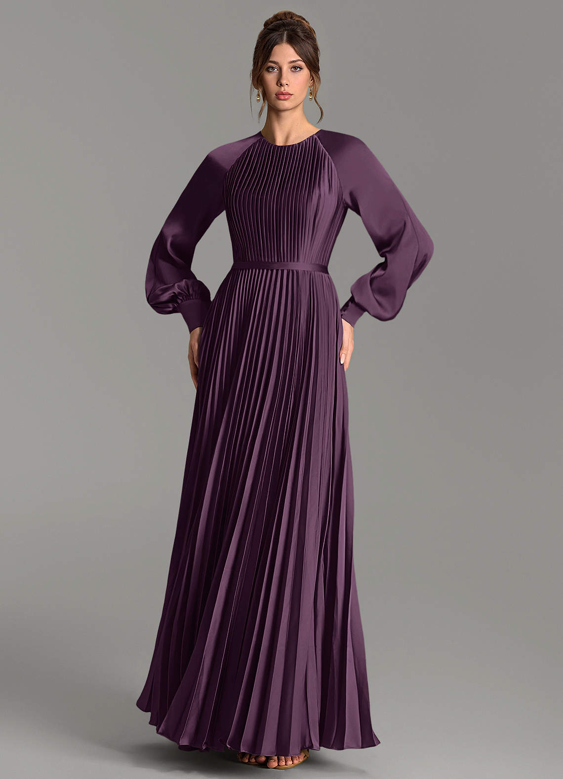 Grayson A-Line Scoop-Neck Stretch Satin Bridesmaid Dress in Plum