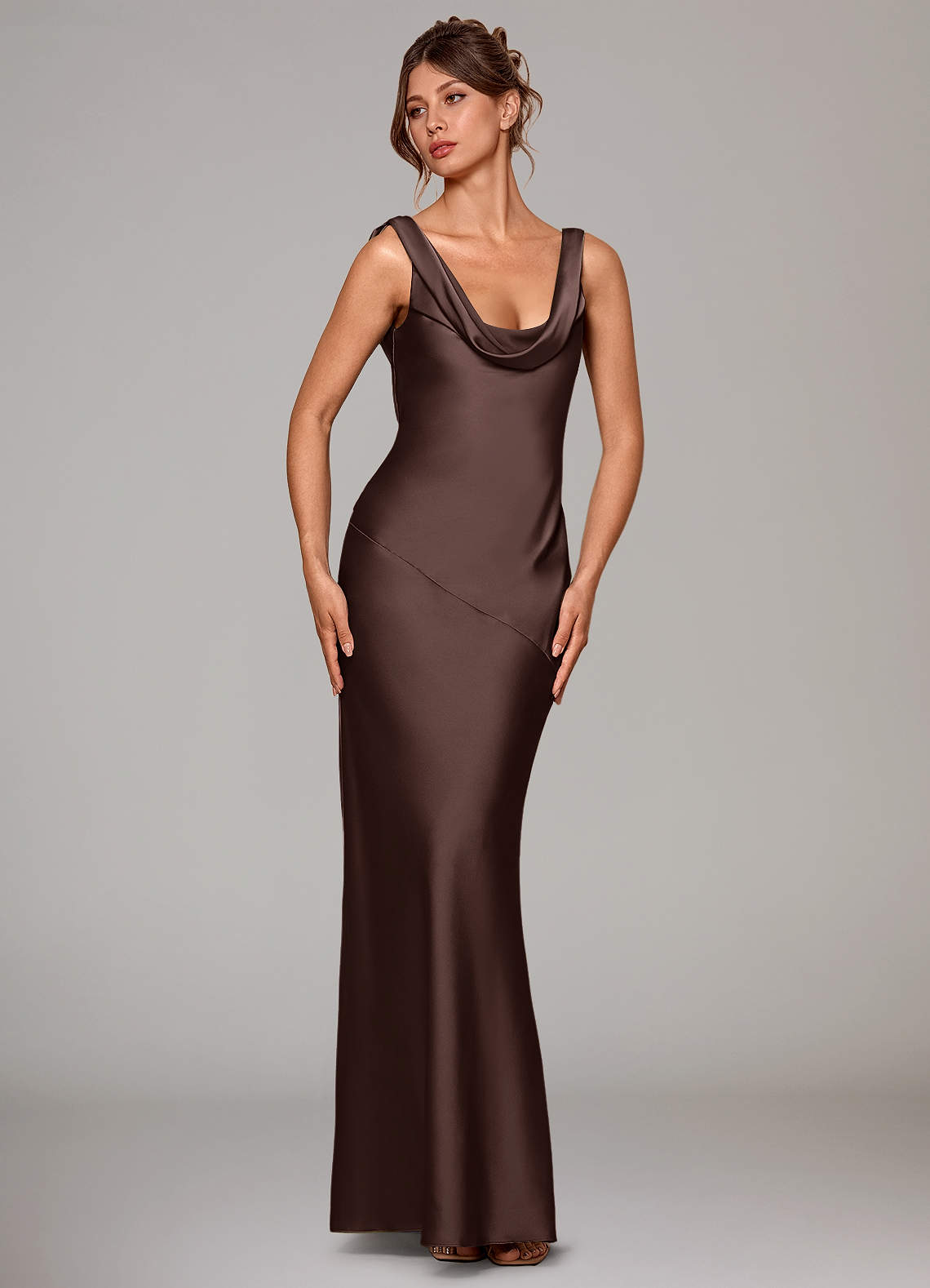 Rylina Mermaid Cowl-Neck Stretch Satin Bridesmaid Dress