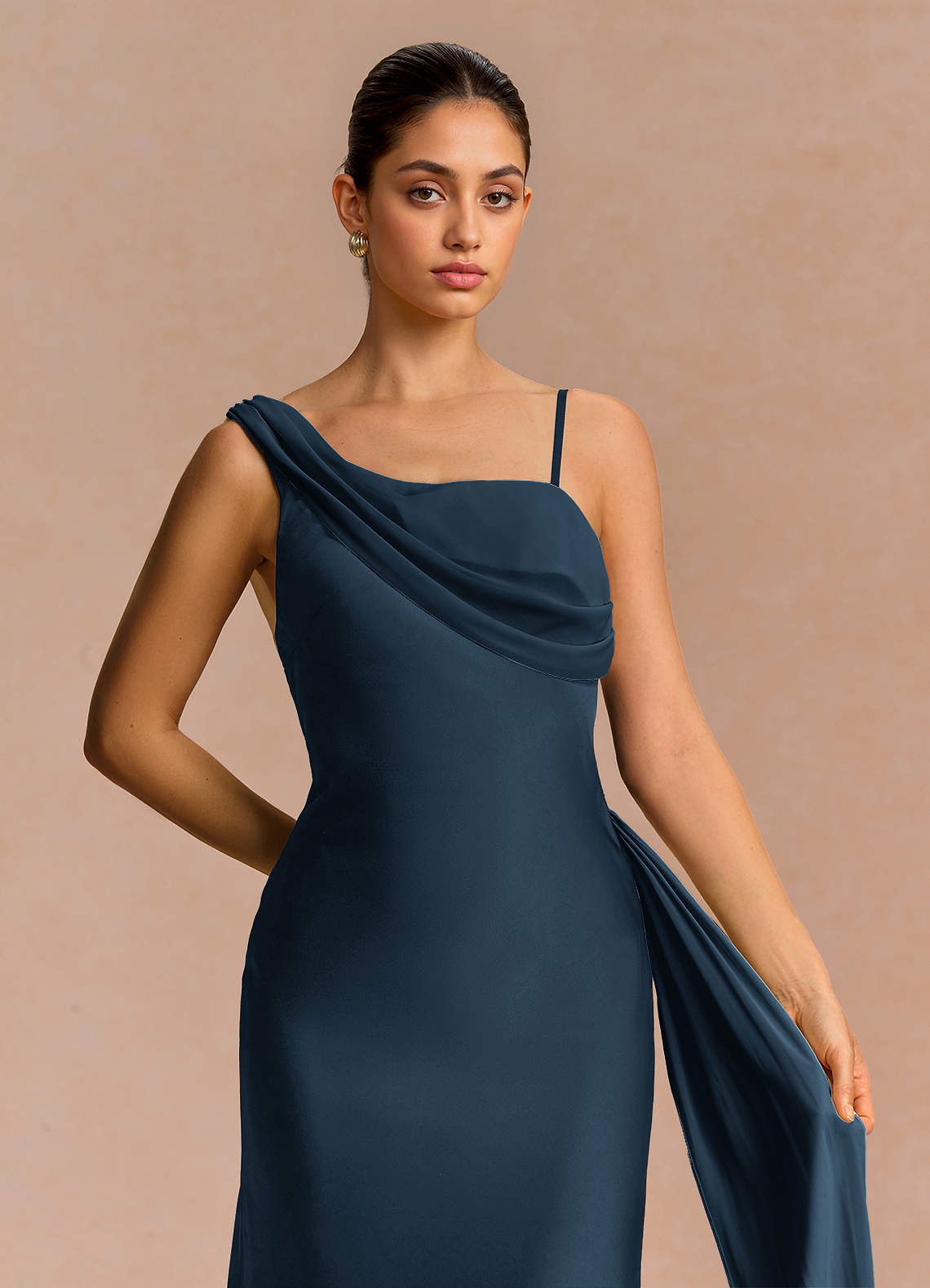 Ixchel A-Line Corset Crepe Chiffon Evening Dress in Navy