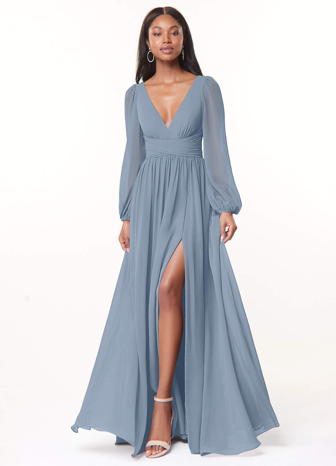 Norah A-Line V-Neck Chiffon Bridesmaid Dress in dusty blue