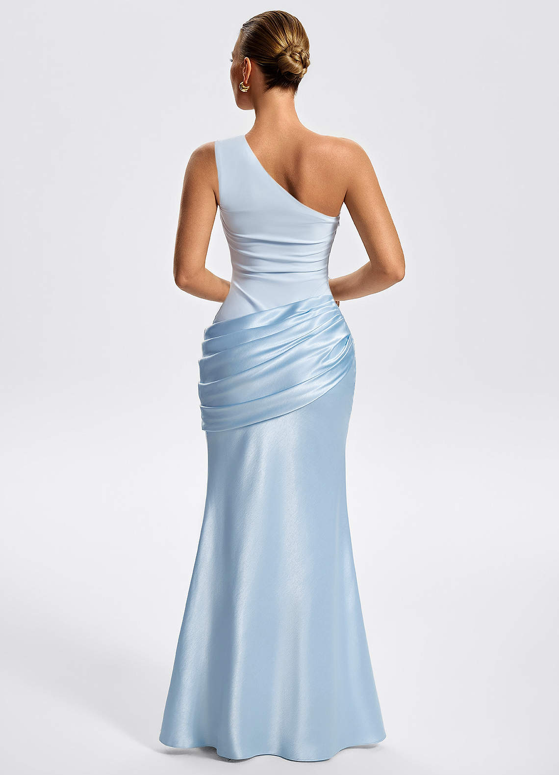 Willowyn Mermaid One-Shoulder Satin Evening Dress in Sky Blue
