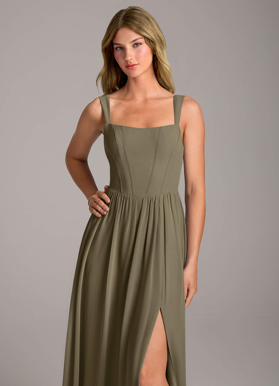 Rosaline A-Line Square-Neck Chiffon Bridesmaid Dress in Willow Green