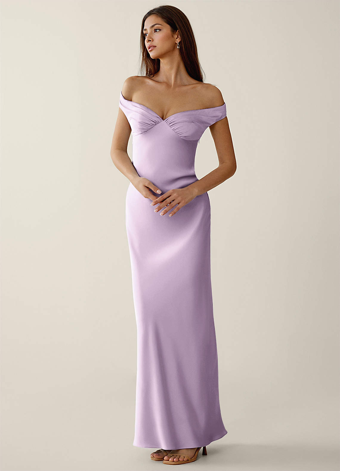 Gwendonme Sheath Off-the-Shoulder Satin Crystal Linen Evening Dress in Pistachio