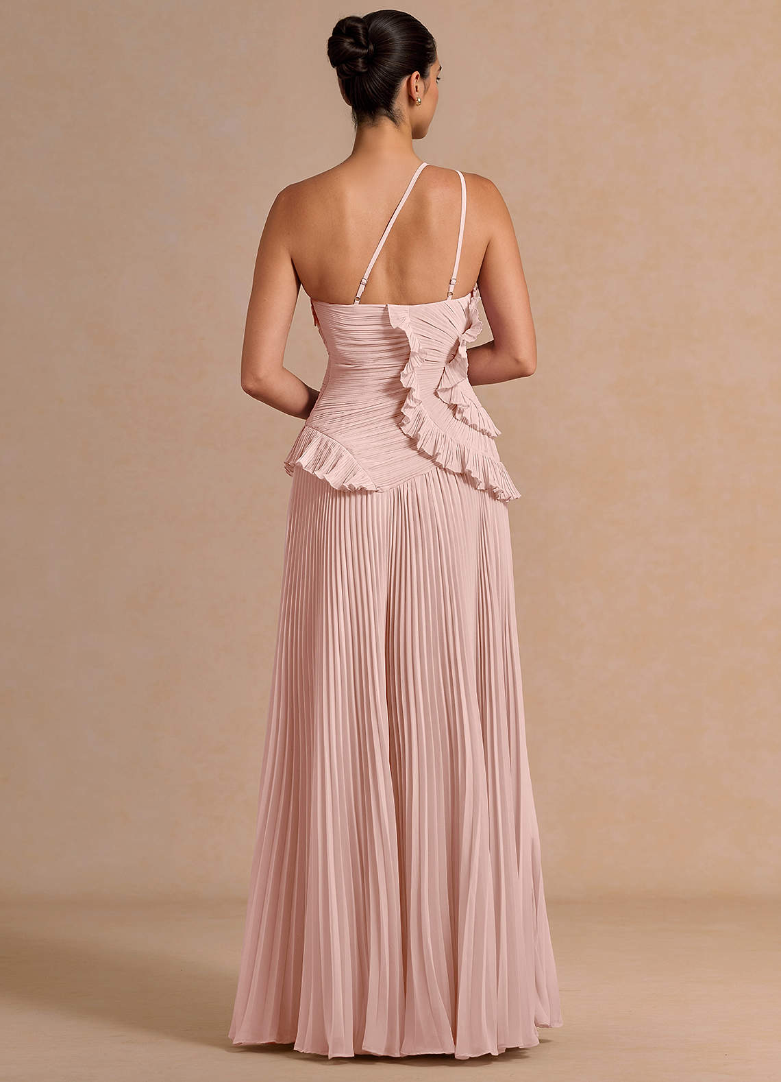 Melody A-Line One-Shoulder Chiffon Evening Dress in Haze Pink