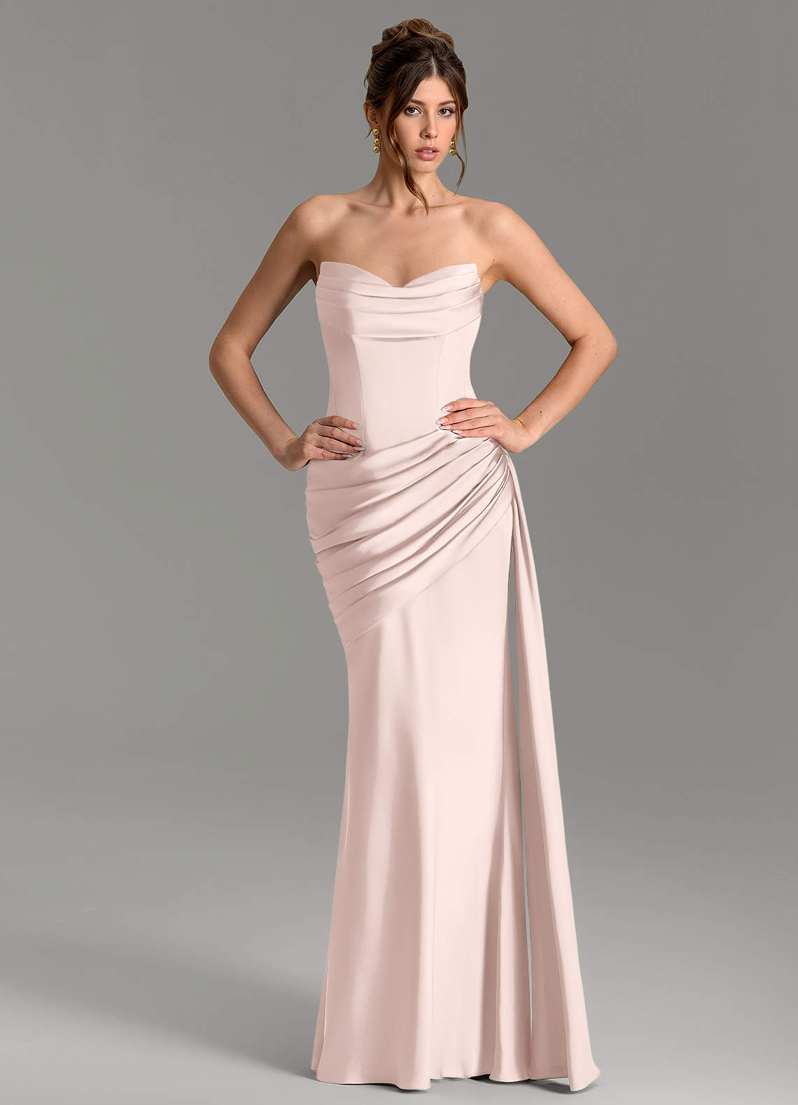 Zorah Mermaid Sweetheart Stretch Satin Bridesmaid Dress in Blushing Pink