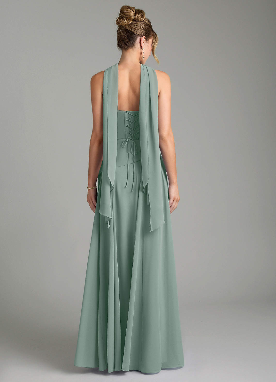 Gabriela A-Line Cowl-Neck Chiffon Bridesmaid Dress in Silver Sage