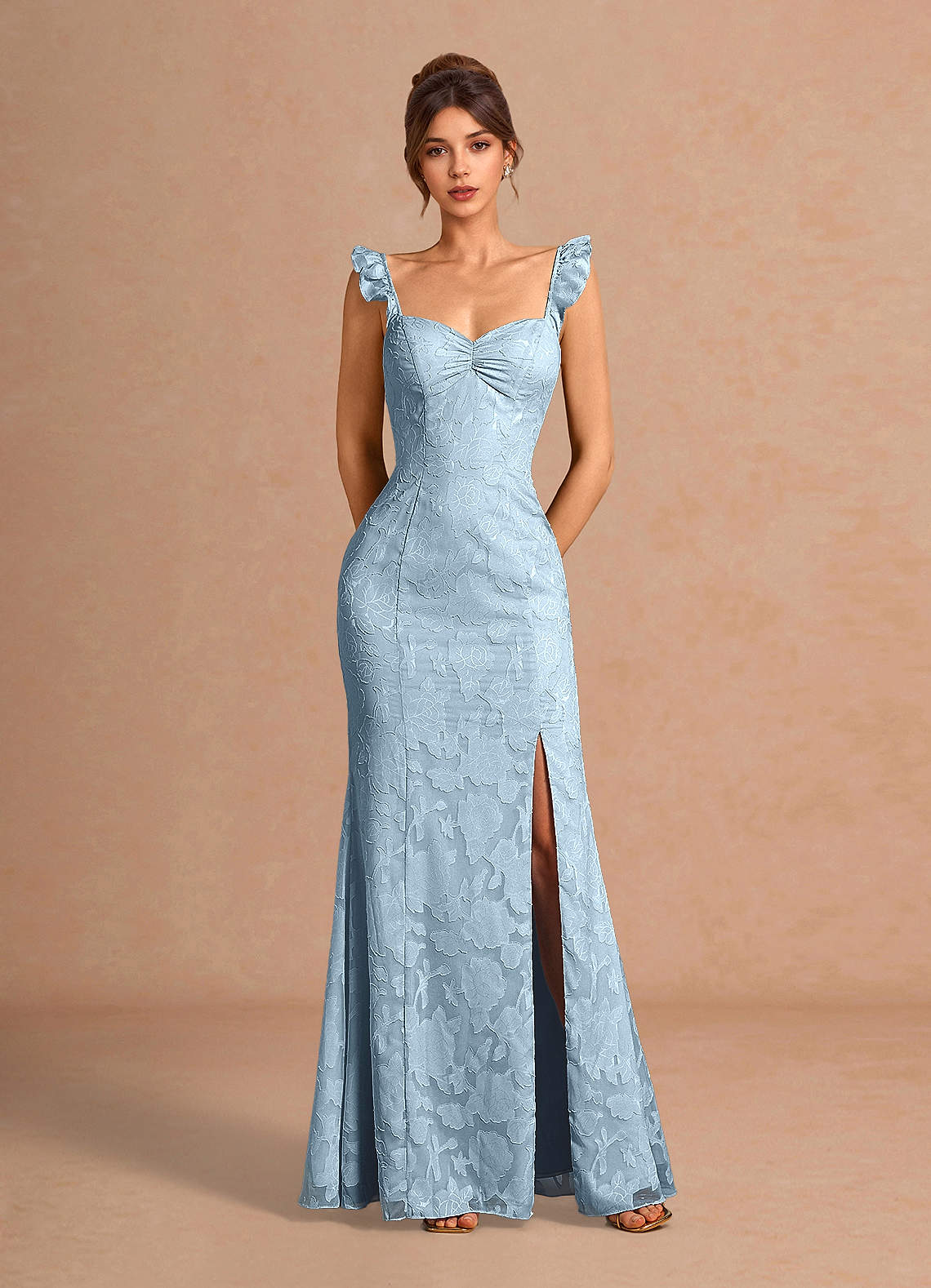 Romilly Mermaid Ruffled Chiffon Burnout Evening Dress in Sky Blue