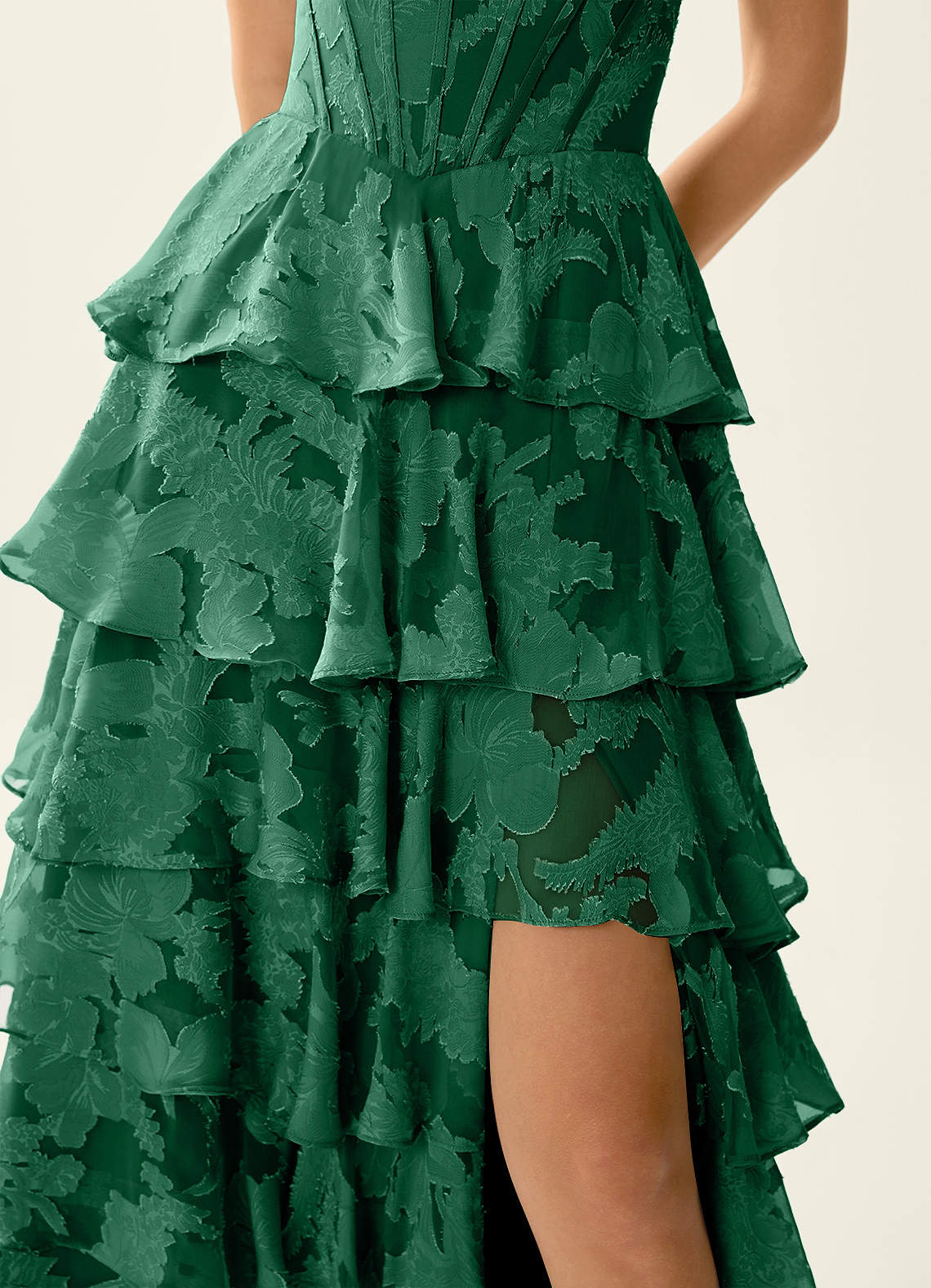 Wrenana A-Line Cowl-Neck Floral Burnout Evening Dress in Dark Green