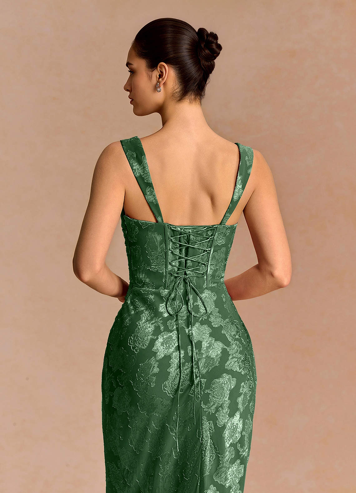 Agustina Square-Neck Pleated Fil Coupé Evening Dress in Eucalyptus