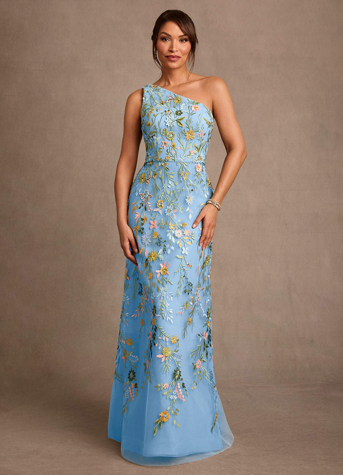 Bertie A-Line One-Shoulder Lace Mother of the Bride Dress in Powder Blue