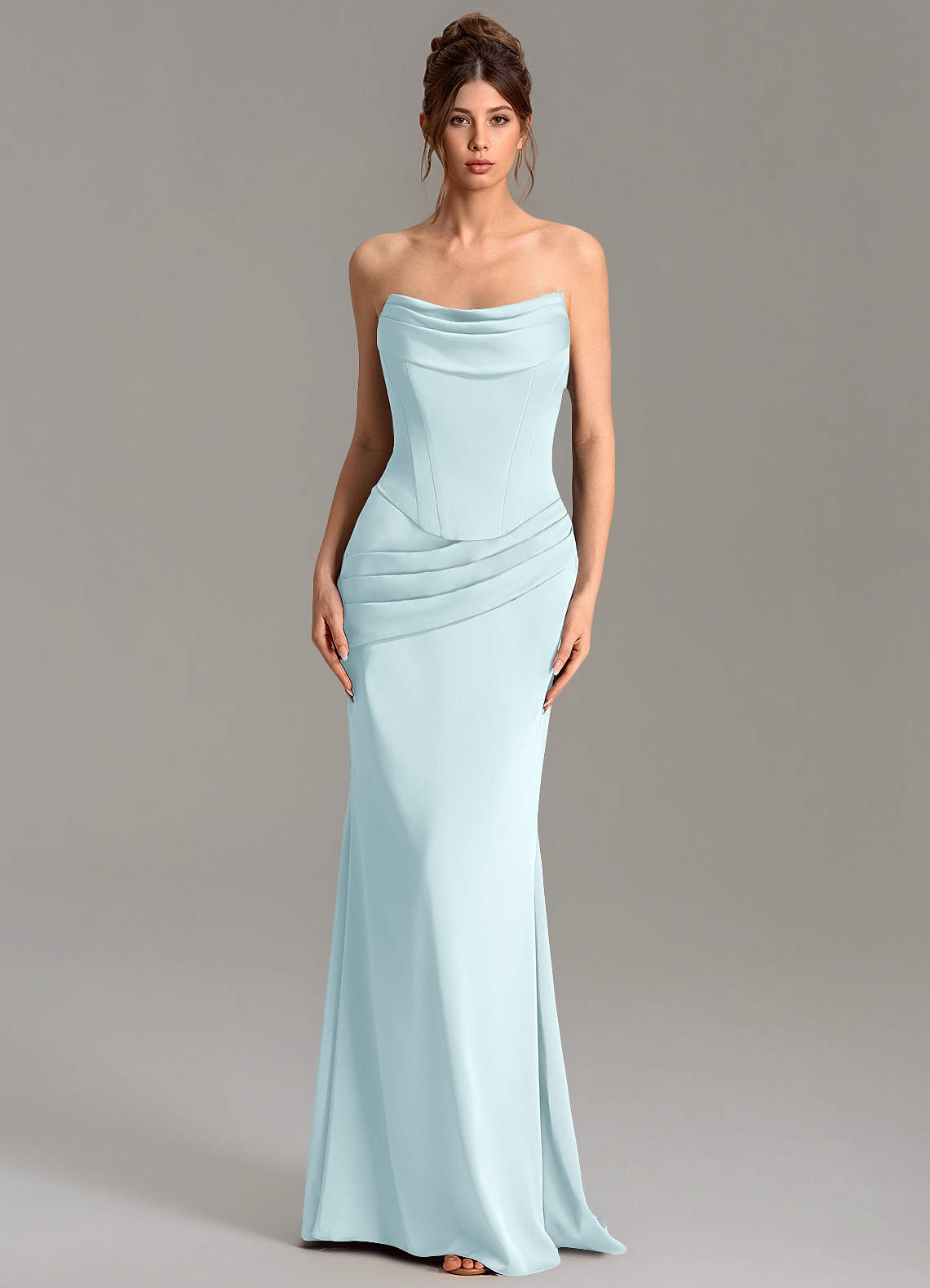 Adrienne Mermaid Cowl-Neck Stretch Satin Bridesmaid Dress in Cloud Blue