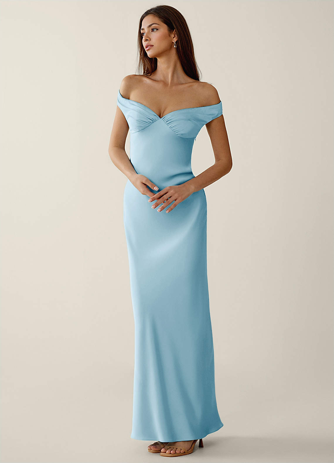 Gwendonme Sheath Off-the-Shoulder Satin Crystal Linen Evening Dress in Pistachio