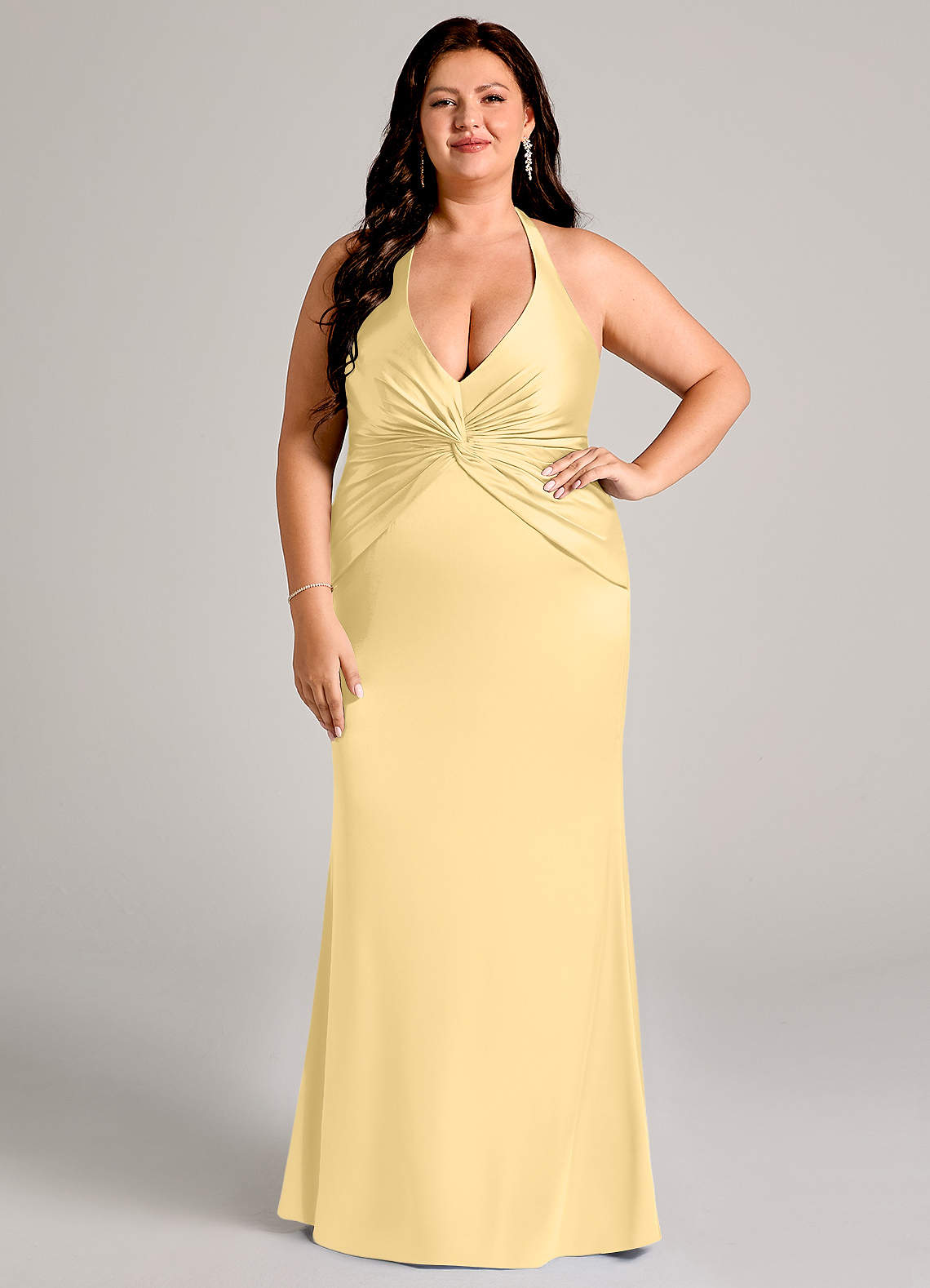 Valerie Mermaid V-Neck Stretch Satin Bridesmaid Dress in Butter