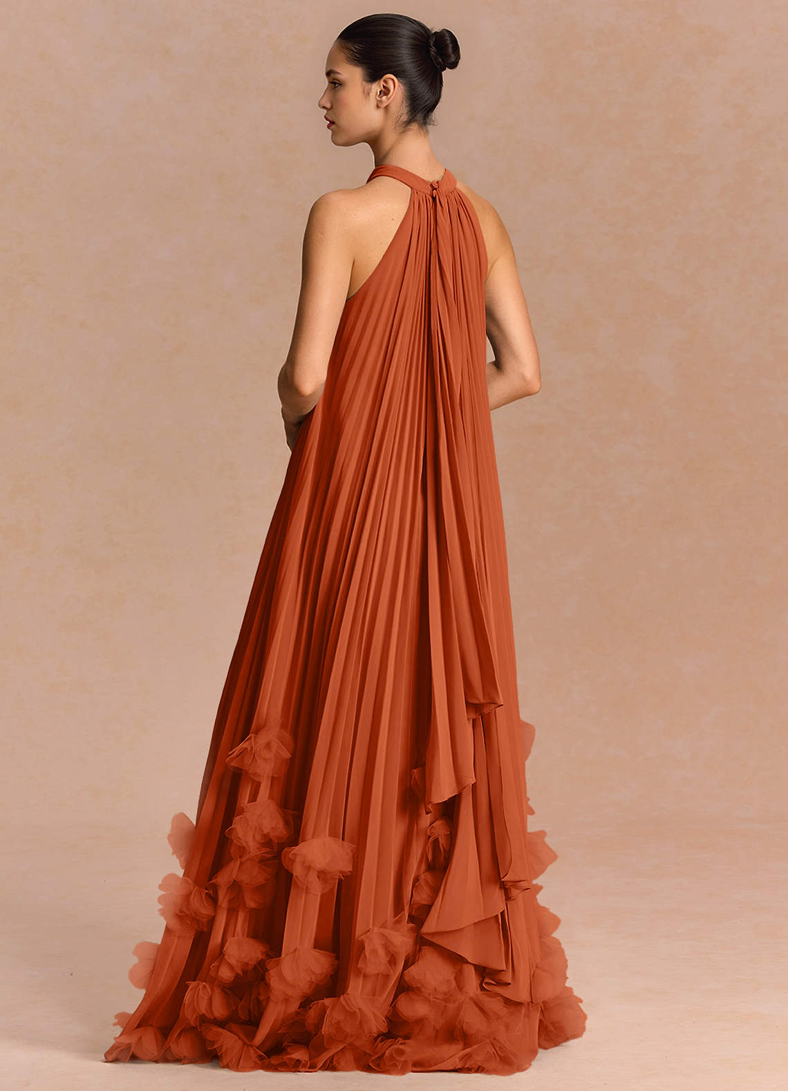Lucette A-Line Halter Chiffon Evening Dress in Rust