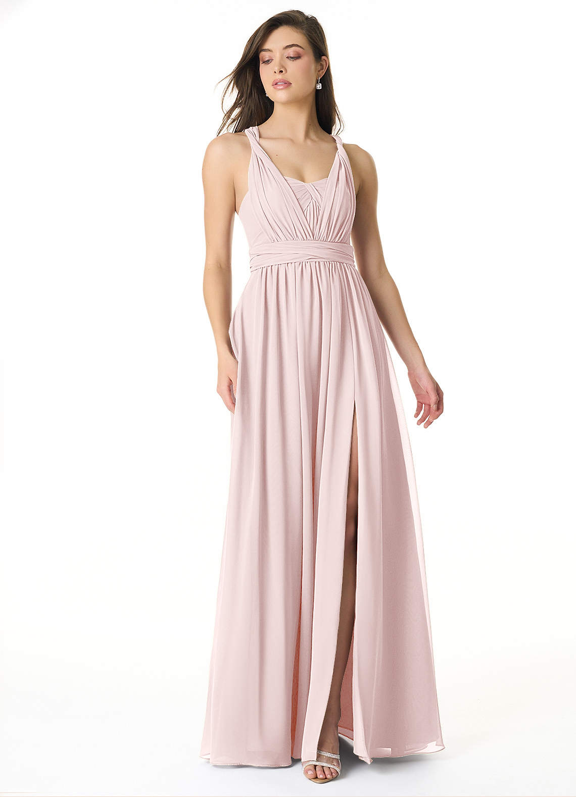 Olani A-Line V-Neck Chiffon Bridesmaid Dress in Blushing Pink