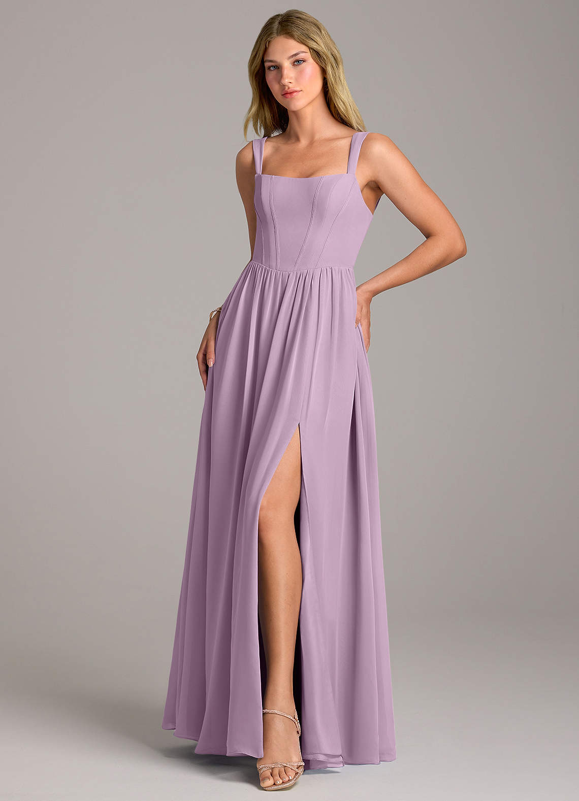 Rosaline A-Line Square-Neck Chiffon Bridesmaid Dress in Wisteria