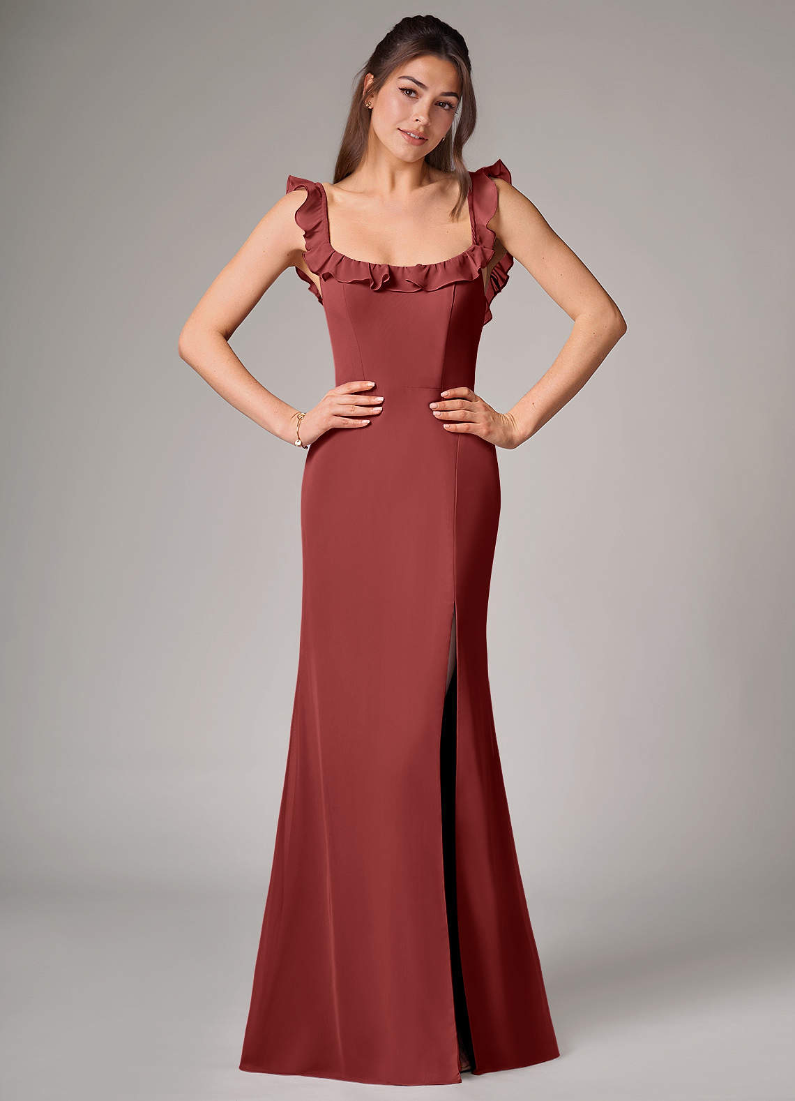 Callie Mermaid Scoop-Neck Chiffon Bridesmaid Dress in Terracotta