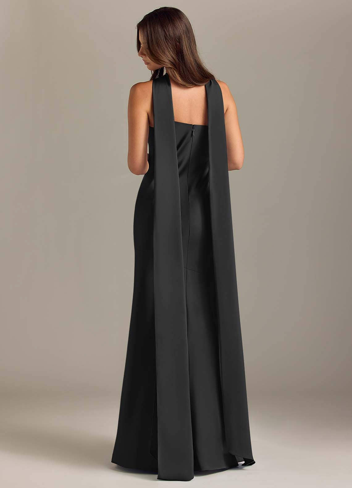 Kinsley Mermaid Halter Stretch Satin Bridesmaid Dress in black