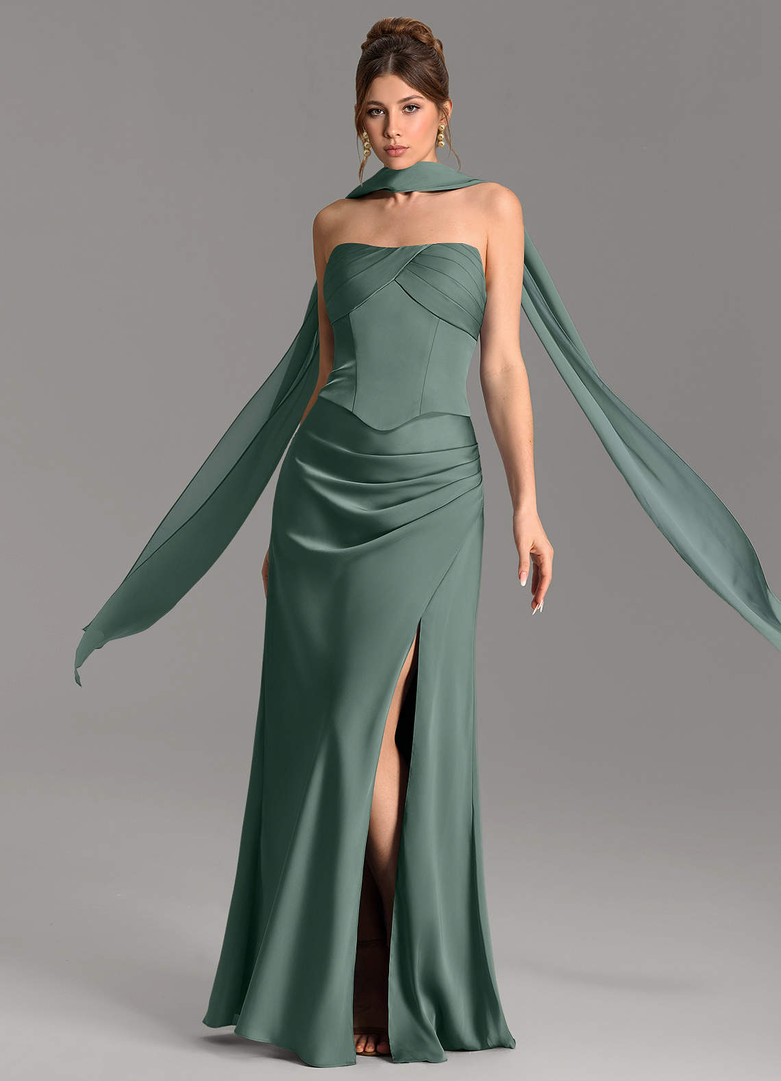 Nicki Sheath Scoop-Neck Stretch Satin Bridesmaid Dress in Sea Moss