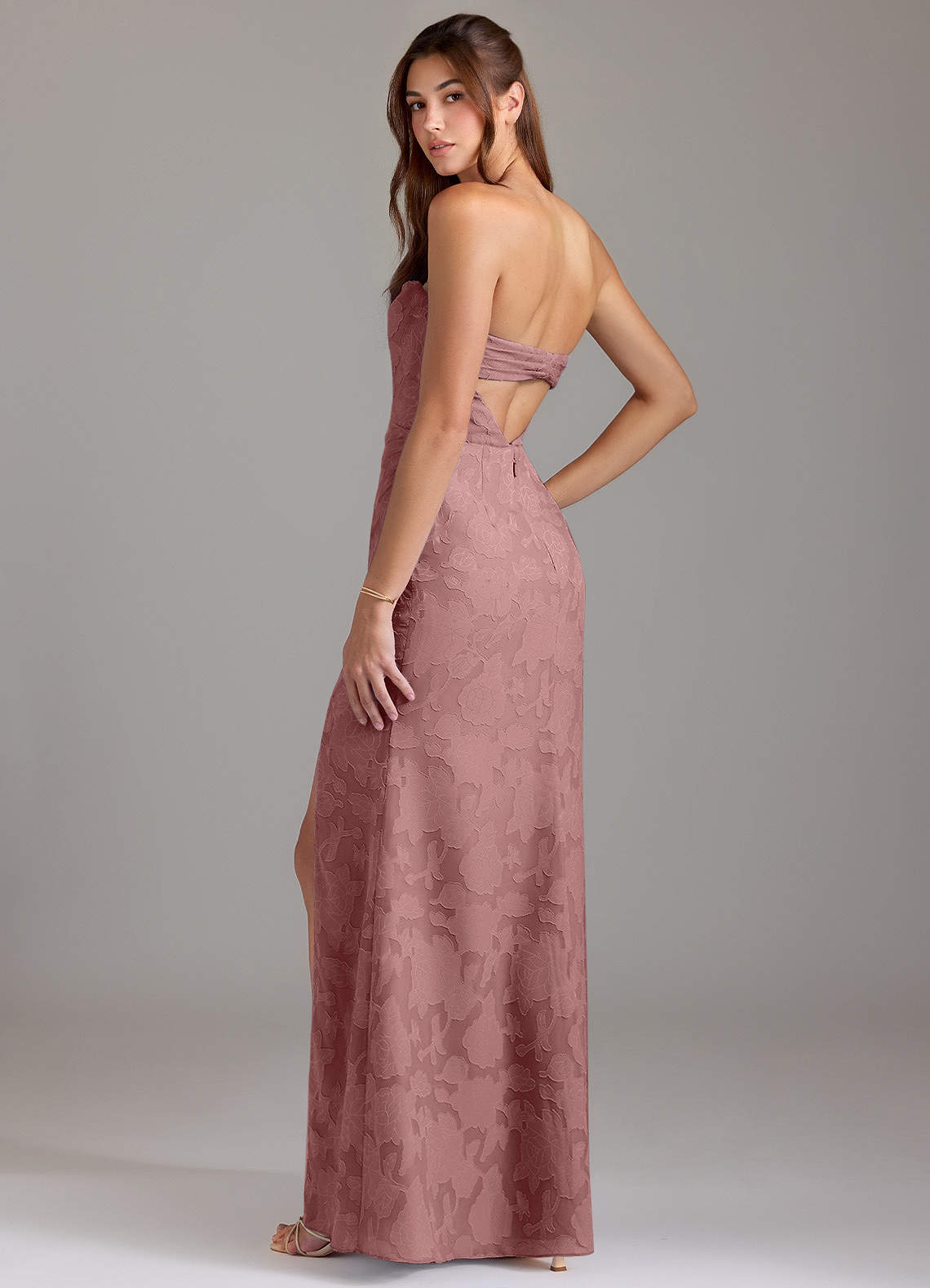 Leonis Sheath Strapless Floral Burnout Bridesmaid Dress in dusty rose