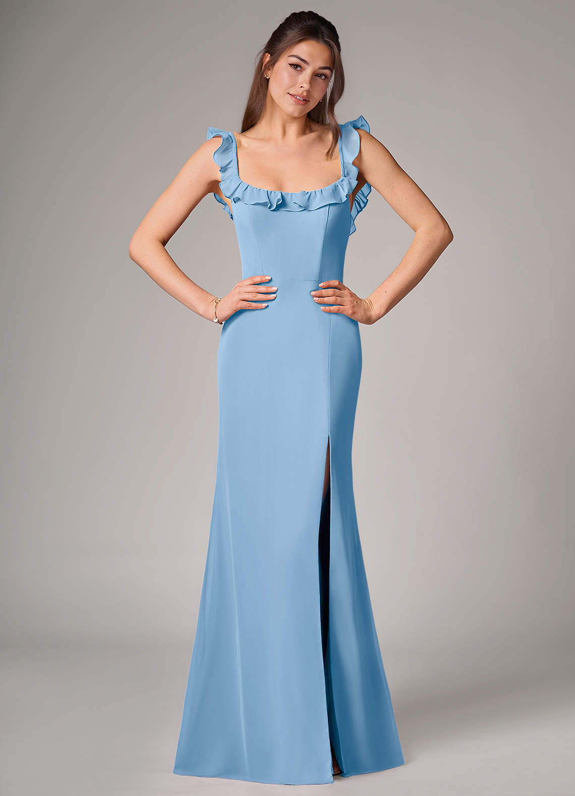 Callie Mermaid Scoop-Neck Chiffon Bridesmaid Dress in Powder Blue