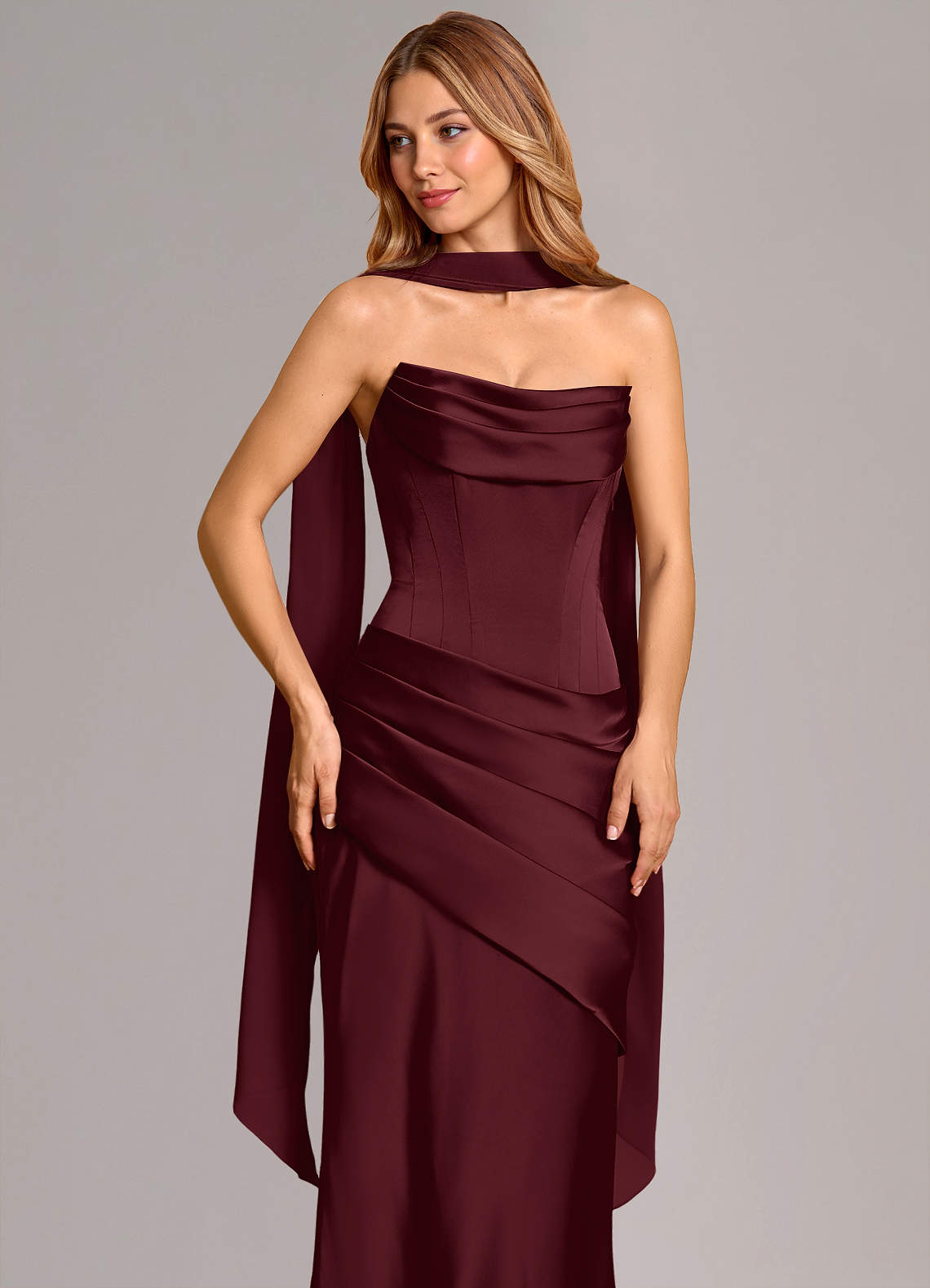 Pelagia Mermaid Cowl-Neck Stretch Satin Bridesmaid Dress